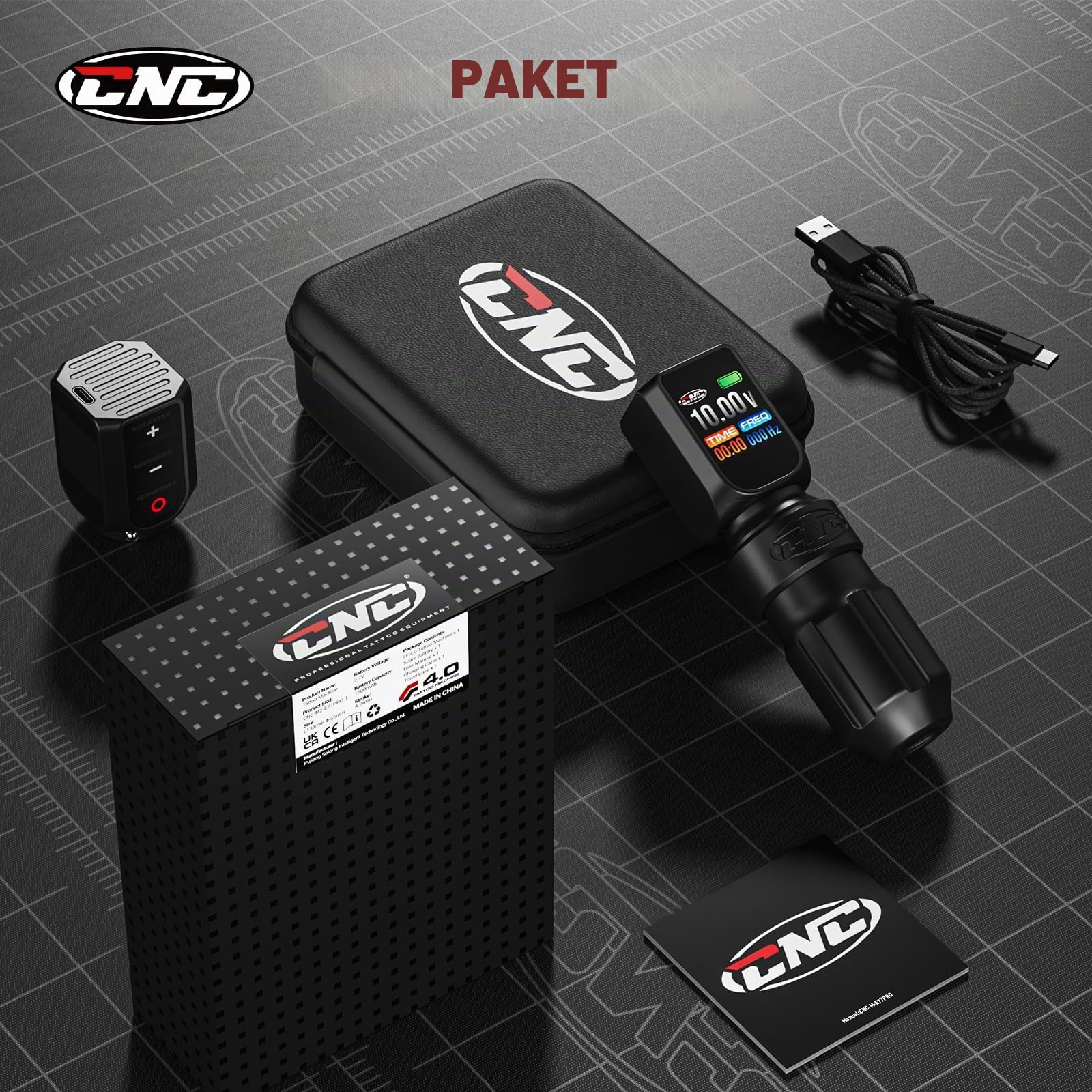 Wireless Tattoo Maschine, CNC Rotary Pen with 3200mAh Dual Batteries Power Supply Tattoo Gun LED Display 4.0 Stroke Coreless Motor for Tattoo Professionals and Beginners CNC-M2-E77PRO-1
