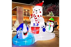6 Ft Christmas Inflatables Outdoor Decorations, LED Light Up Polar Bear Fishing...