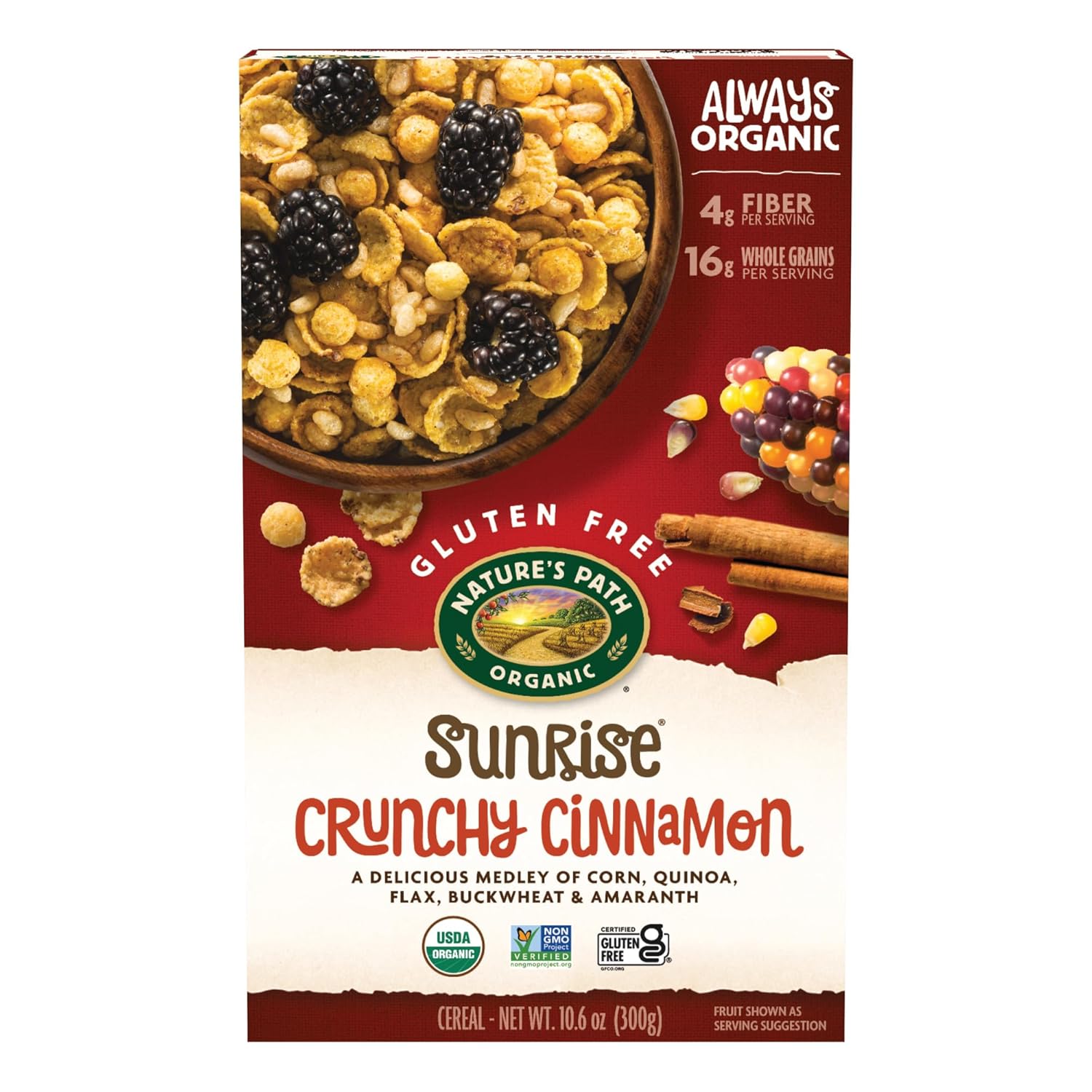Nature's Path Organic Sunrise Crunchy Cinnamon Cereal, 10.6 oz (Pack of 1), Gluten Free, Non-GMO Nature's Path Organic Sunrise Crunchy Cinnamon Cereal, 10.6 oz (Pack of 1), Gluten Free, Non-GMO