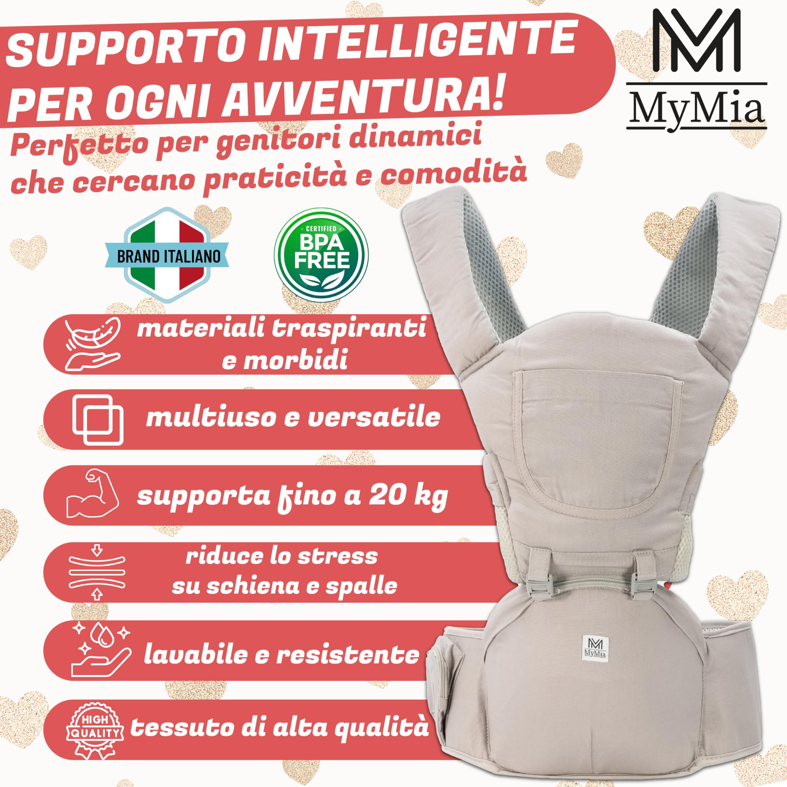 Marsupio Ergonomico Ebrainit Porta-Bebè - 4 Posizioni, Cappuccio Regolabile, 4-18 Kg - Foto 4