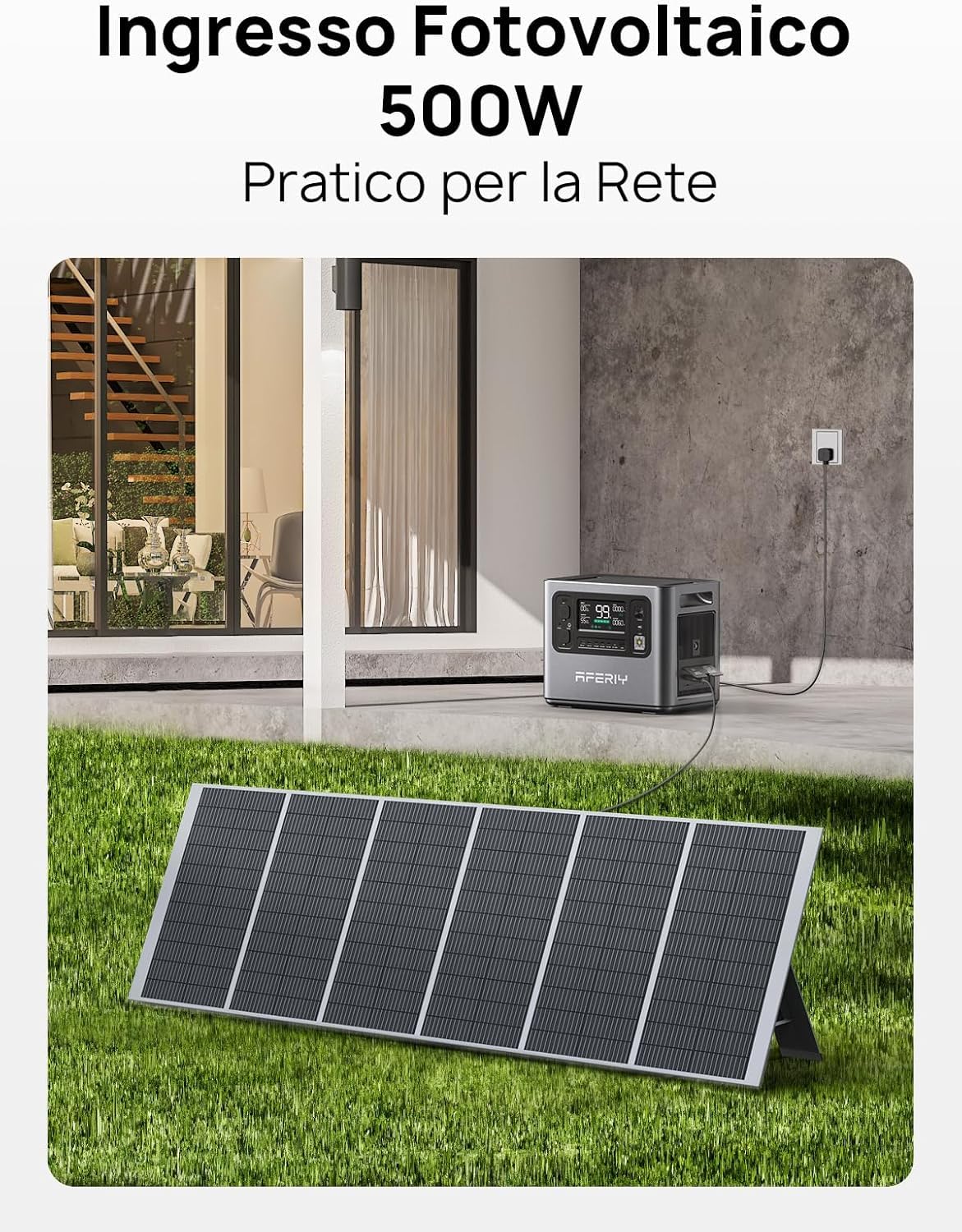 AFERIY Generatore solare 2400 W con pannello solare da 200 W, stazione di alimentazione portatile da 2048 Wh (picco da 4800 W), batteria LiFePO4, 220 V-240 V, pannello solare pieghevole con USB, IP65