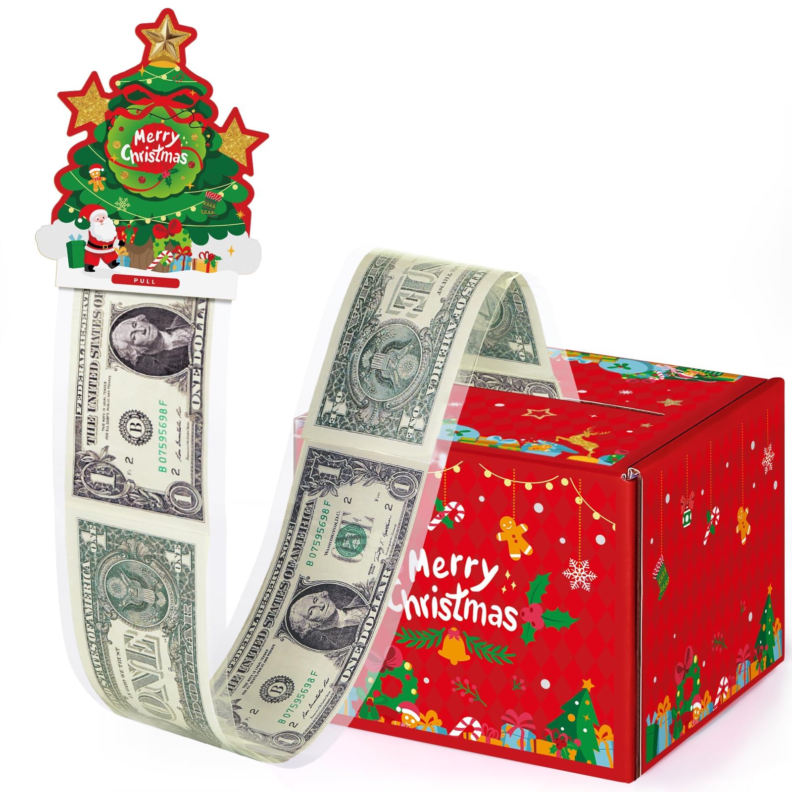 WERNNSAI Christmas Money Holders for Cash - Christmas Money Box for Kids Adults DIY Holiday Surprise Gift Box Xmas Tree Card with 50PCS Transparent
