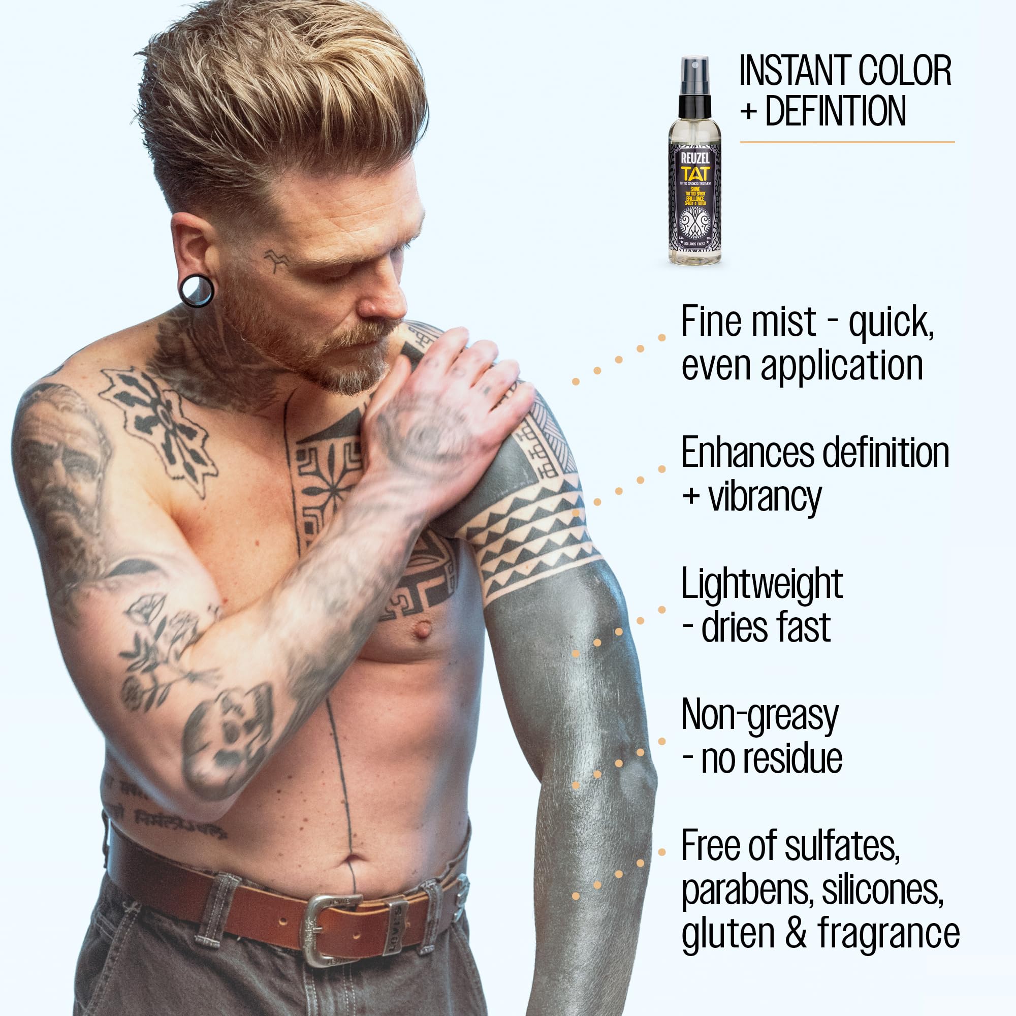 Reuzel Shine Tatto Spray - Premium Tattoo Care Shine Protection for Unisex - 3.38 oz