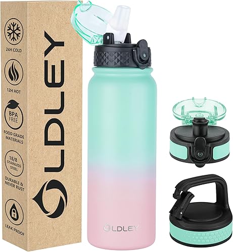 Botella de agua de acero inoxidable de doble pared aislada al vacío con impresiones vívidas pniños, 20 oz, a prueba de fugassudor, sin BPA, 3 tapas