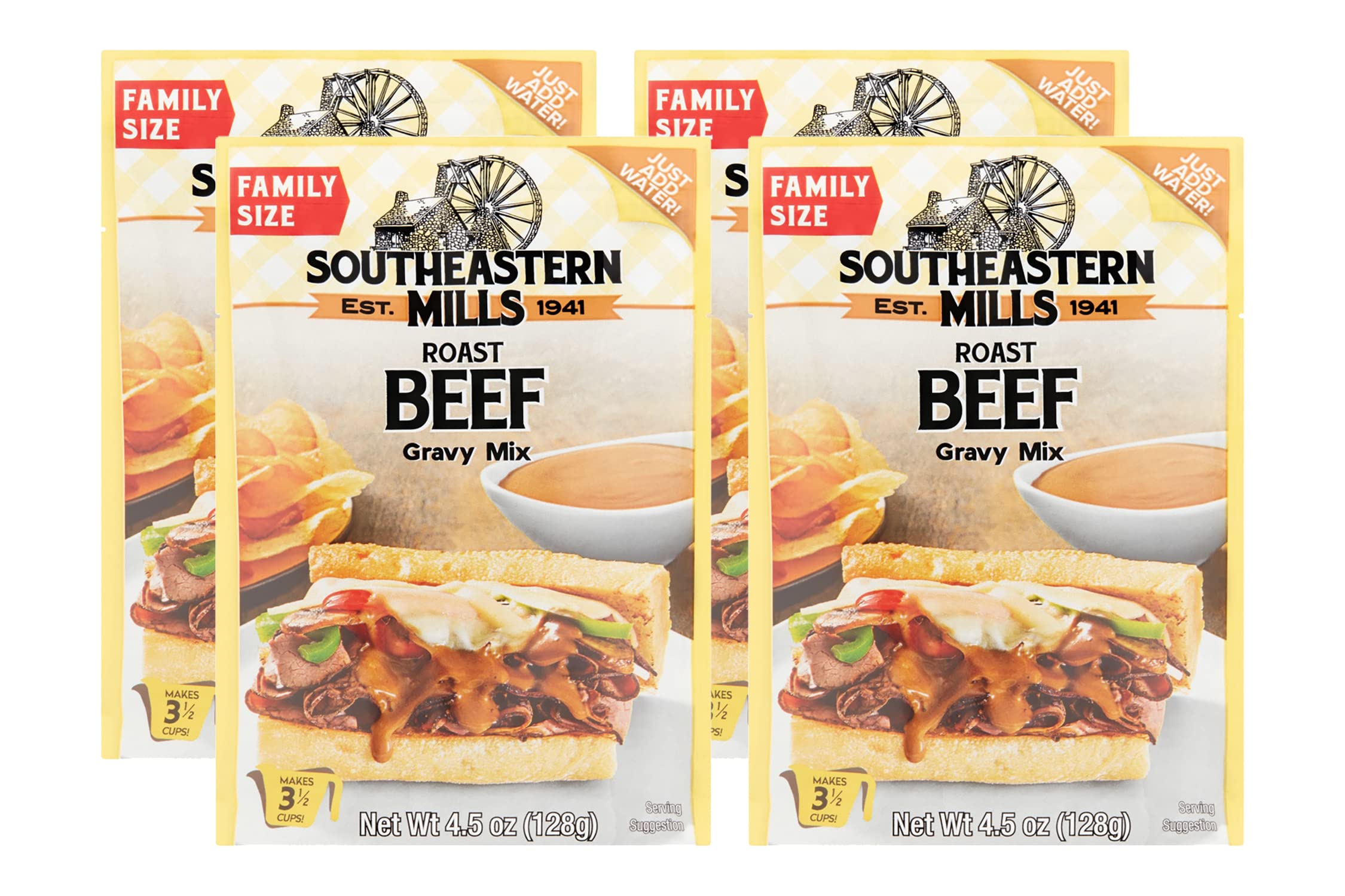 Southeastern Mills Gravy Mix, Roast Beef Gravy Mix, Custom Blend of Spices & Seasonings, Makes 3 ½ Cups of Gravy, Just Add Water 4.5 Ounce (Pack of 4)