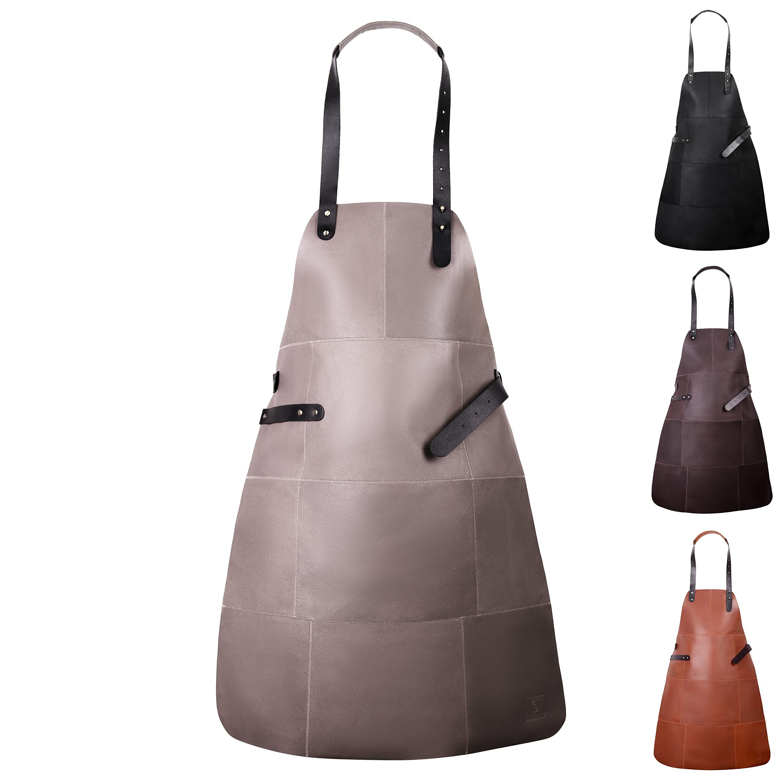 Premium Lederschürze aus hochwertigem Rauleder - Grillschürze - Kochschürze - Kellnerschürze - grau beige