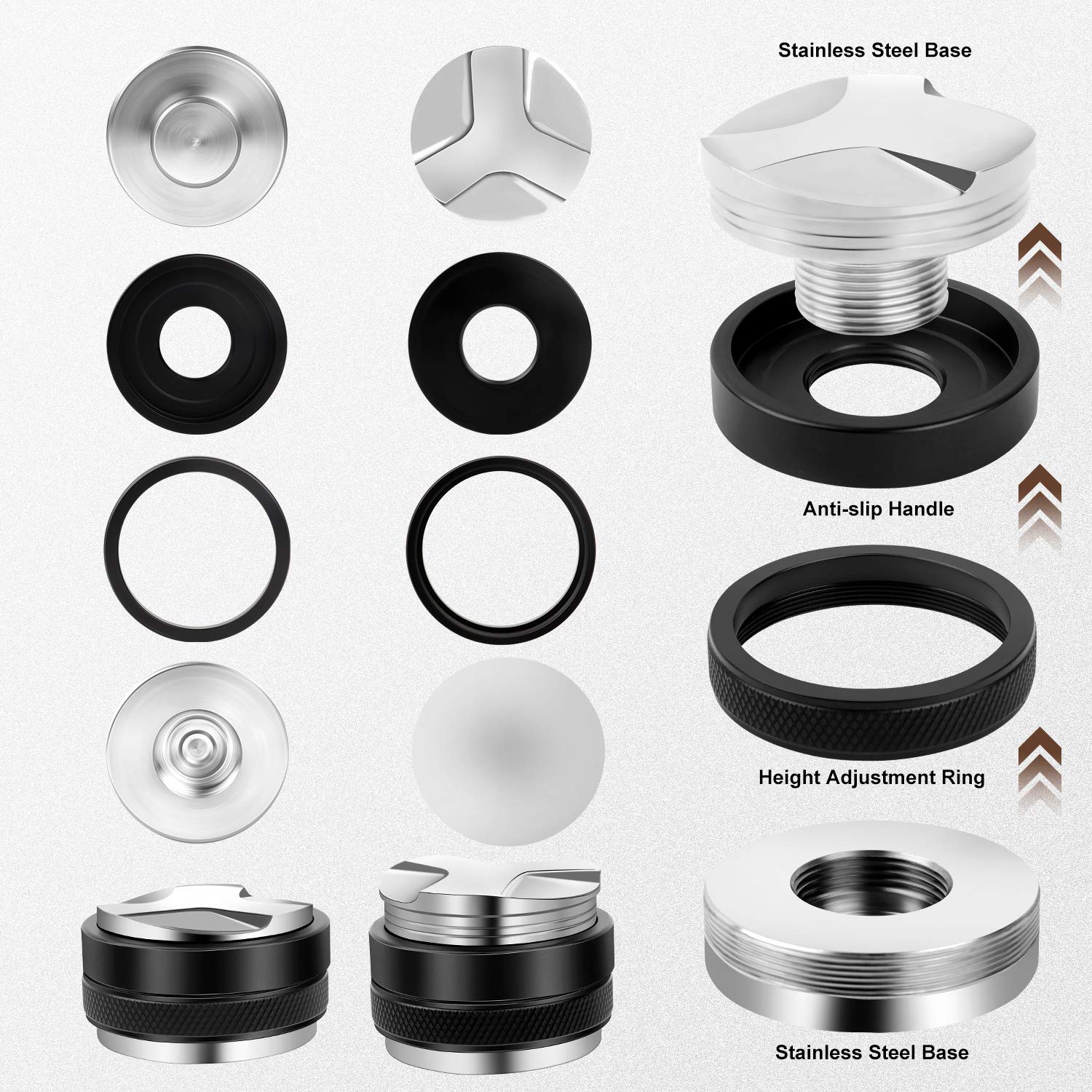 LEUOVE Koffieverdeler & Tamper 53mm Dual Head 2-in-1 Leveler Tool voor Espresso - Geschikt voor 54 mm Salie Portafilters, Barista Express, Pro Accessoires