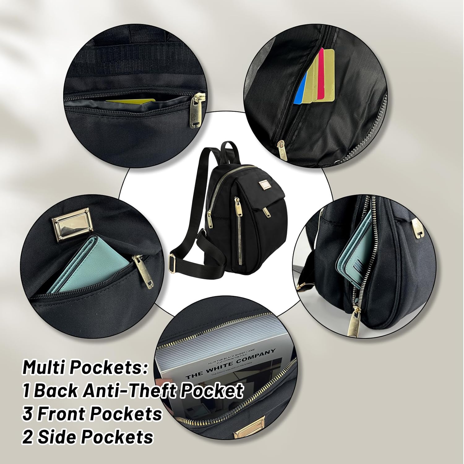 Womens Small Backpack Purse, Oxford Cloth Tiny Backpack Small backpacks for Women, Mini Backpacks for Travel (black) - Image 4