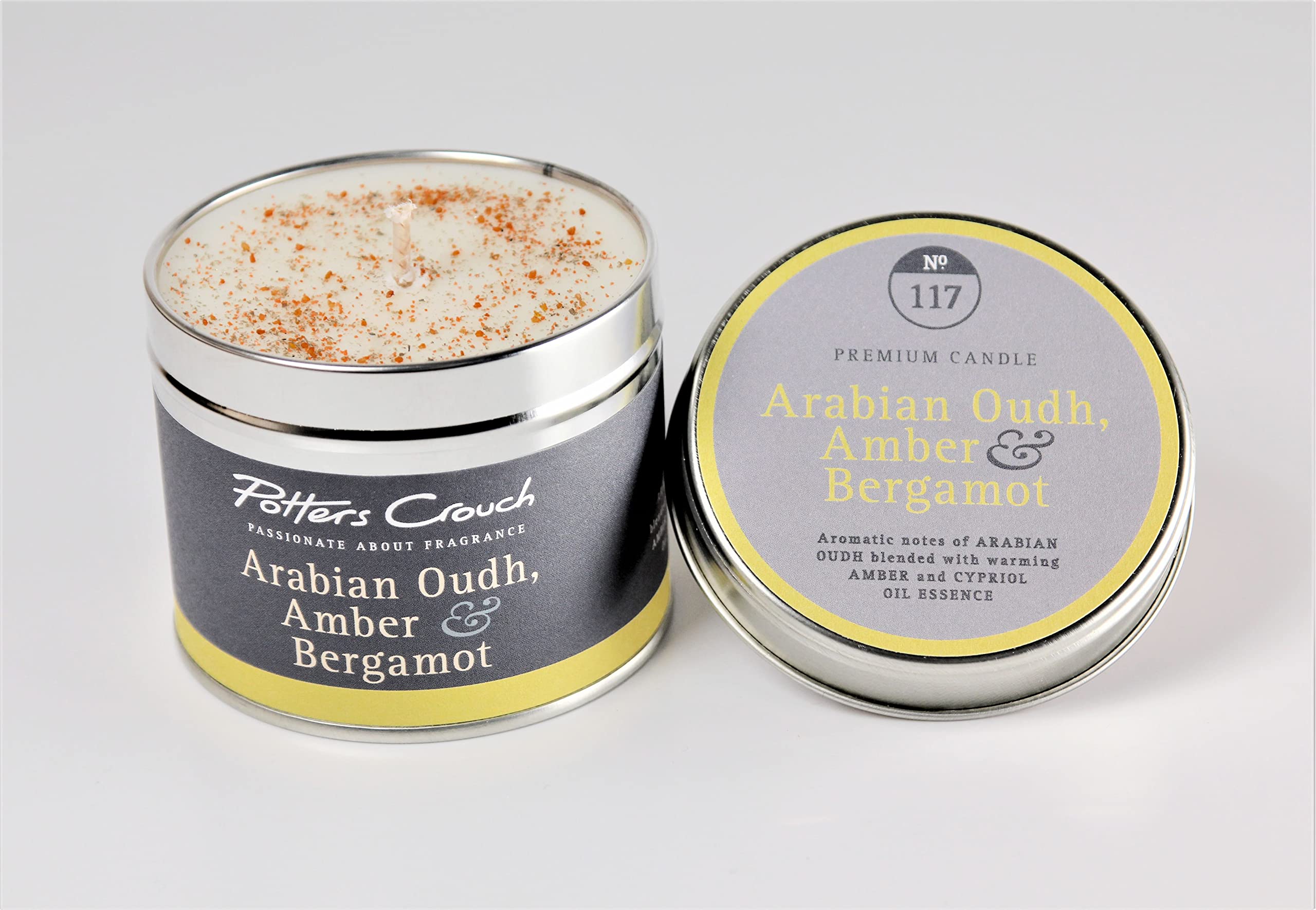 Potters Crouch Scented Candle in a Tin - Arabian Oudh, Amber & Bergamot