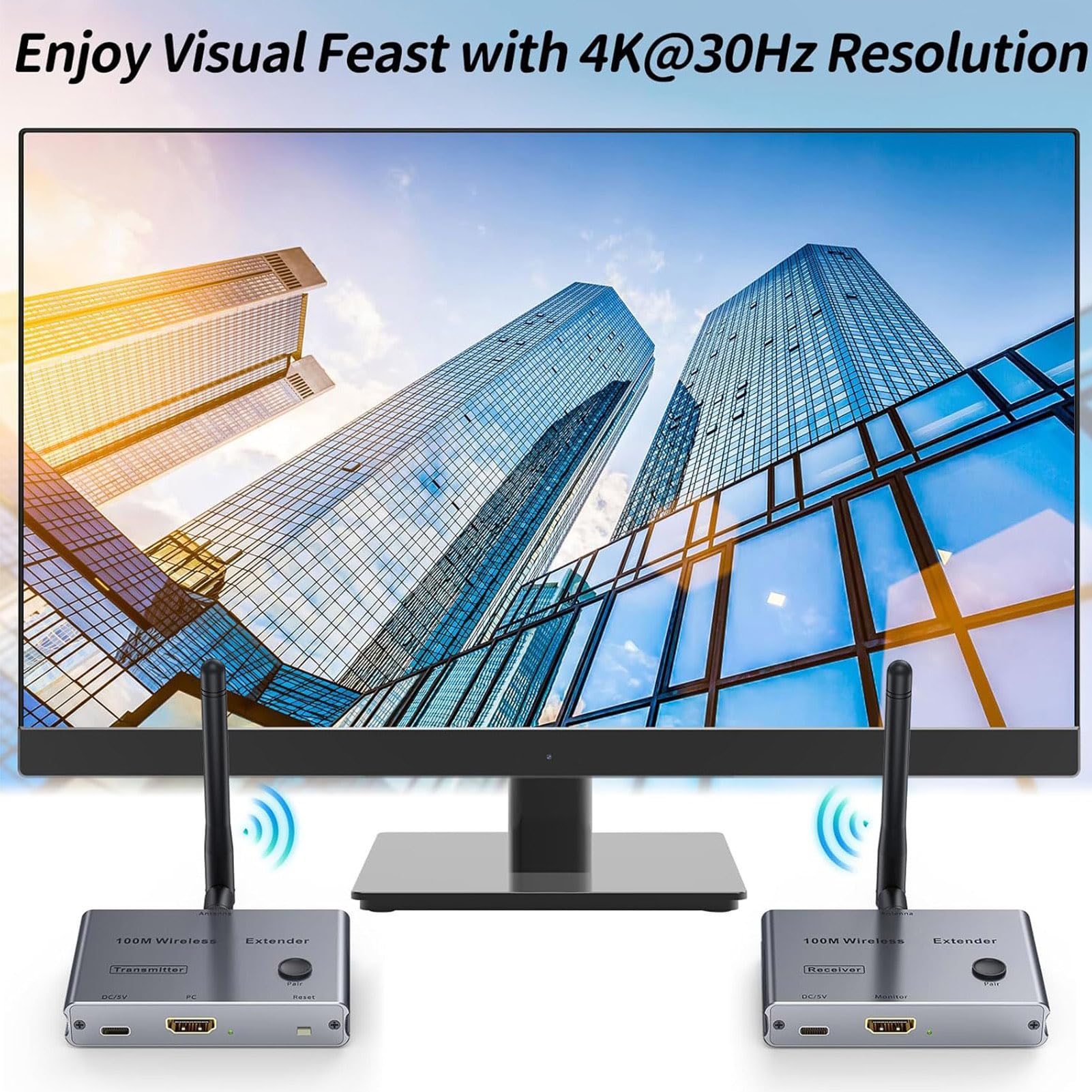 Denash Ricevitore Trasmettitore Wireless 4K, Altoparlante Home Theater, Basso Ritardo per un Posizionamento Flessibile e Prestazioni Affidabili per Spazi di Grandi Dimensioni o