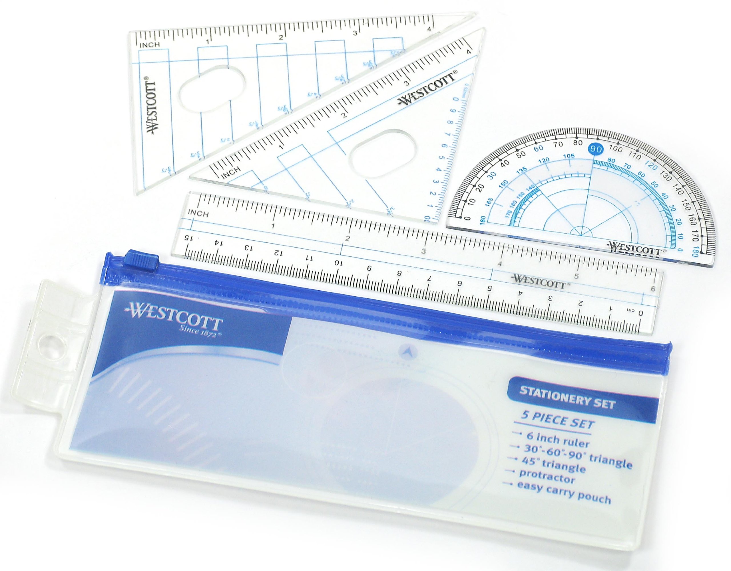 Westcott Five Piece Math Tool Kit, Blue and Gray (14550), 7.3 Inches