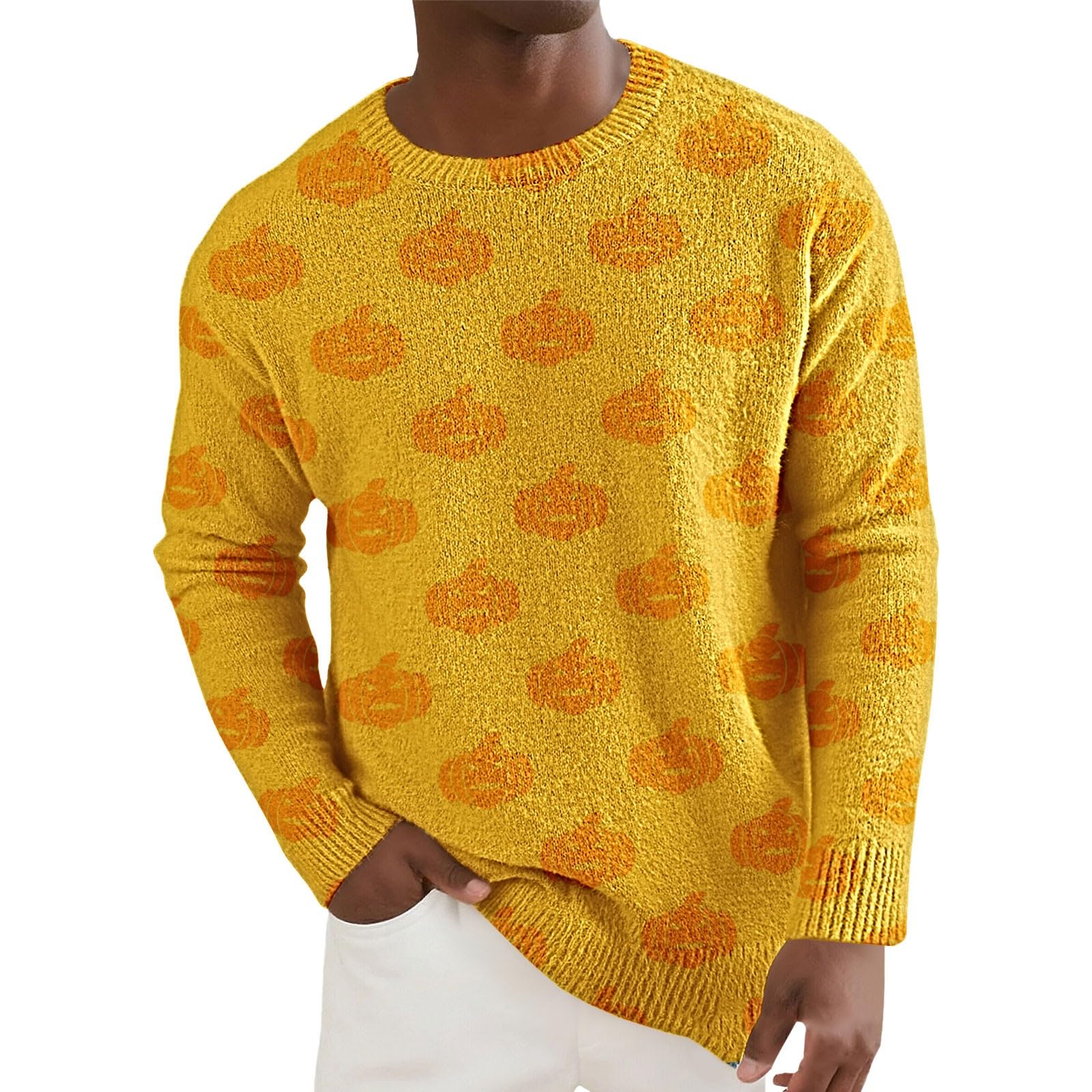 Camicie di Halloween per gli uomini Felpe a maniche lunghe con stampa zucca | Uomini Halloween Spooky Maglioni Divertente Zucca Stampa Maglia Pullover Top Festa Festa Costumi Girocollo Manica Lunga Felpe