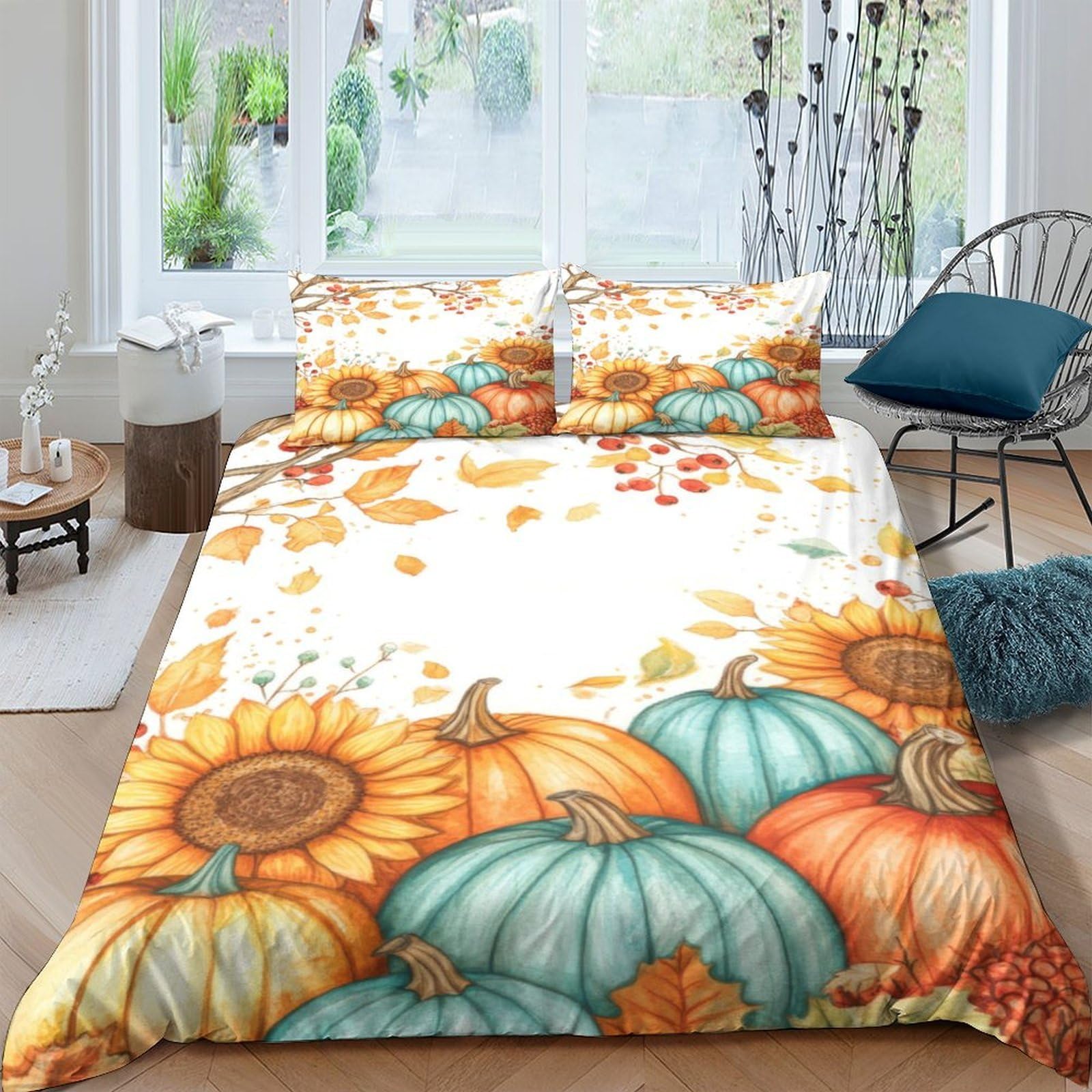 Ctjqhvkz Style-9 3D Printed Pumpkin Sunflower Fitted Sheet Microfiber Soft Breathable Autumn Leaves Mattress Cover For Bedroom Guest Room Decor Single（135X200cm）