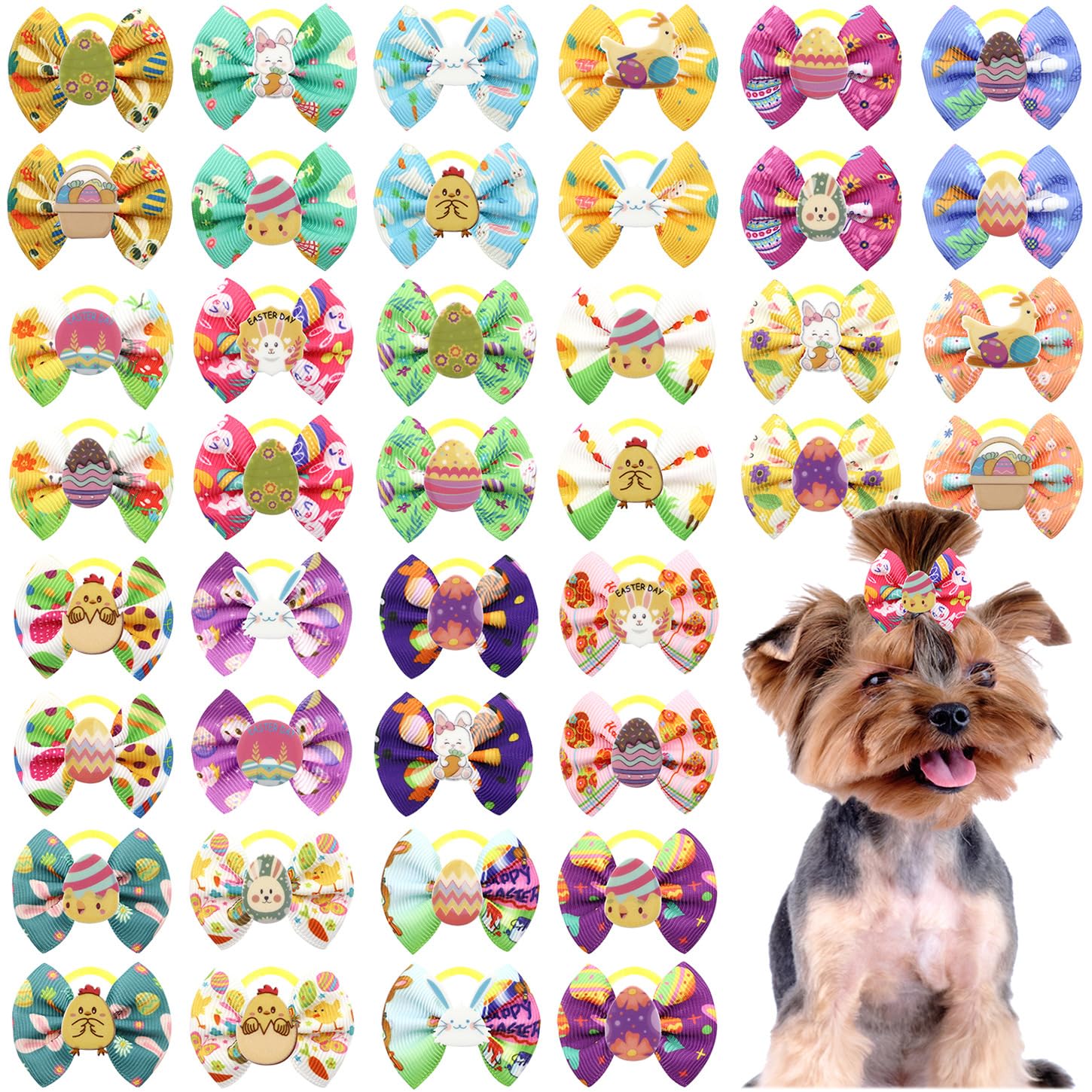 CCUUHJ 20Pcs/10 Pairs Yorkie Dog Puppy Hair Bows with Rubber Bands Hair Accessories Bow Pet Grooming Cute Pet Small Hair Bowknot (Pink) — image 1