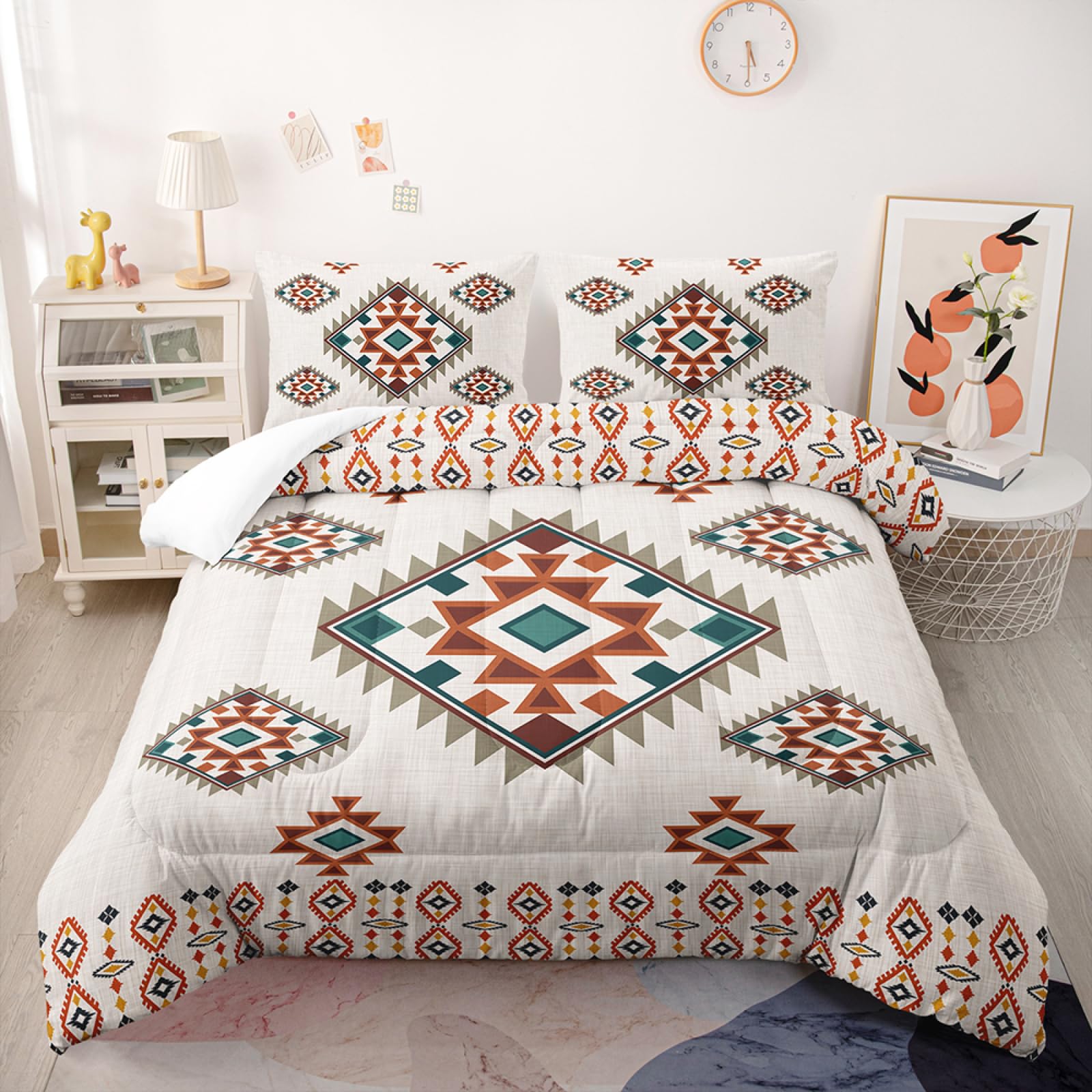 Nordico Cama 150 Beige Rojo Bohemio Edredon Cama 150 Microfibra Edredón Nórdico Transpirable Edredon Invierno Ligero Cómodo Duvet 4 Temporadas Edredones Lavable+2 Fundas de Almohada (50x75cm)