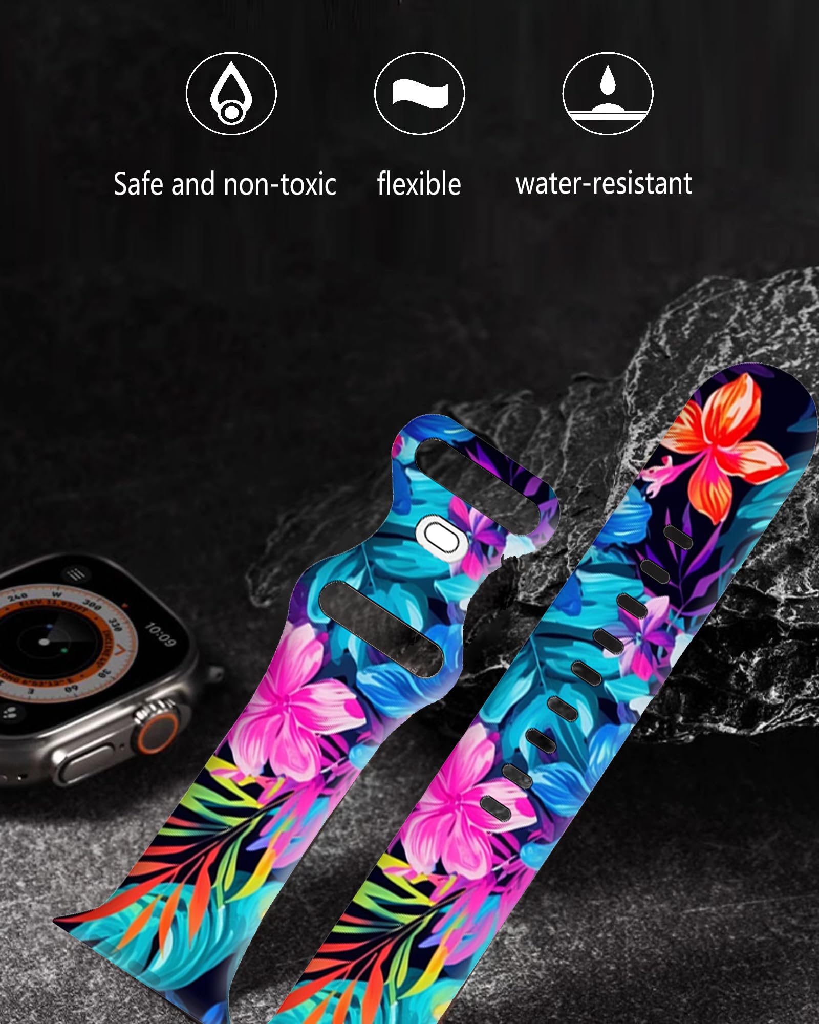 wumswu Compatible with Watch Band 38mm 40mm 41mm 42mm 44mm 45mm 49mm for Women Girl, Cute Fadeless Replacement Strap for Watch SE Series 9 8 7 6 5 4 3 2 1 Ultra(Colorful Tropical Flower)