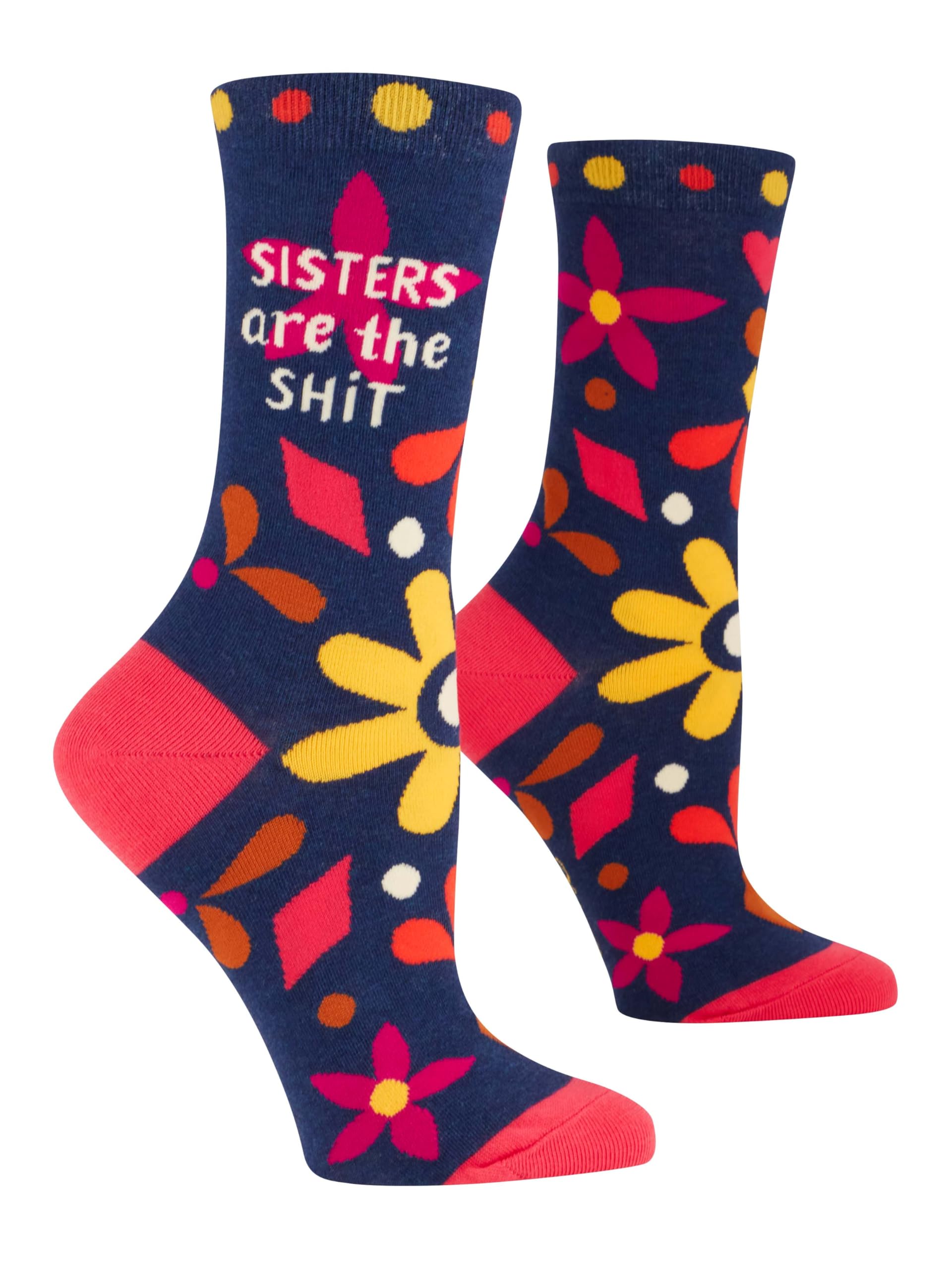 Blue Q Women's Funny Novelty Crazy Crew Socks with Sayings, Sisters Are, One size