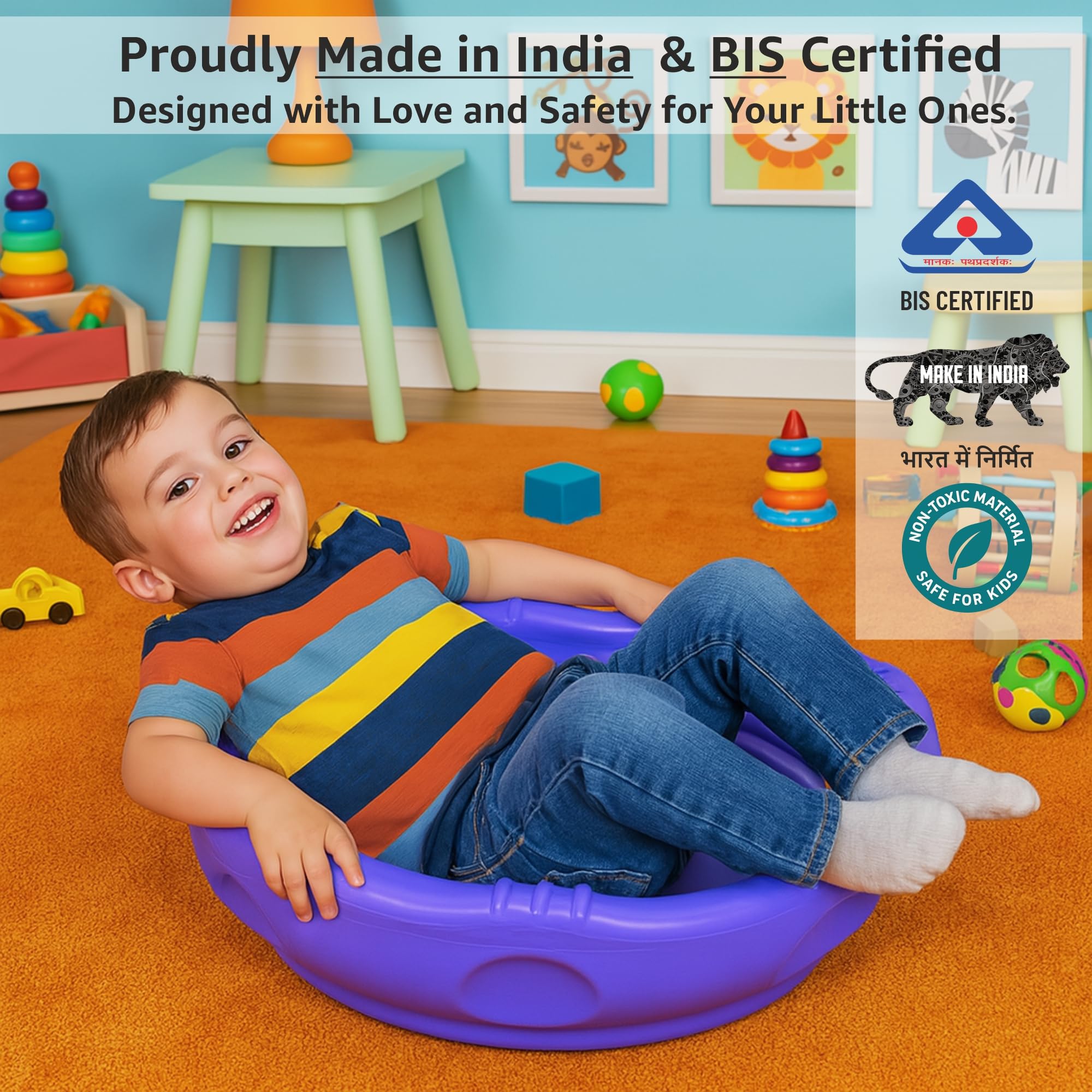 Amazon Brand - Jam & Honey 2-in-1 Rocking and Climbing Dome for Toddlers | Indoor/Outdoor Wobble Disk | 25kg Weight Capacity | Kids 2-5 Years | Balancing Board for Kids 1