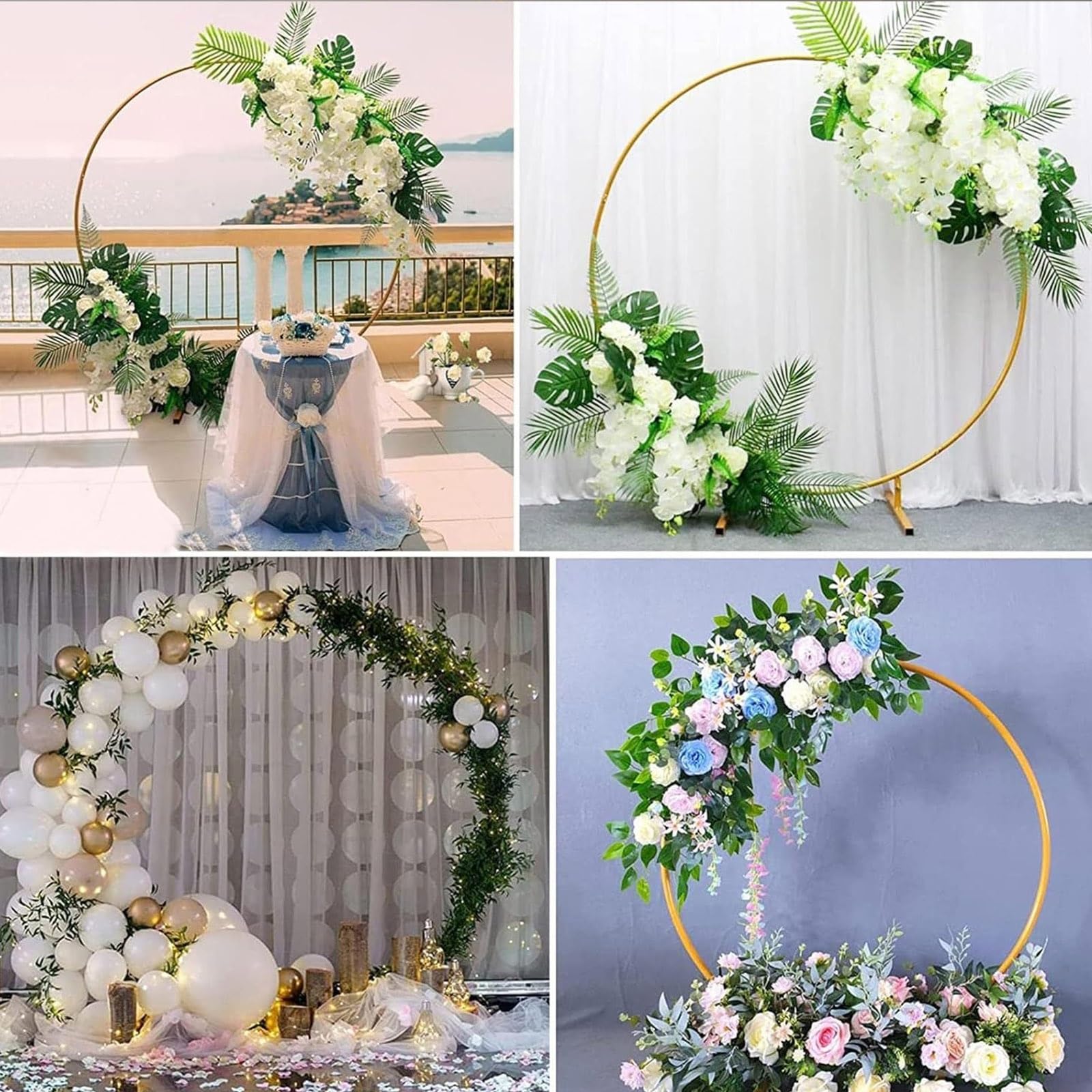 WeddingArch stojak na tło, metalowy stojak na obręcze do balonów, okrągła rama łuk kwiatowy z podstawą, na urodziny, baby shower, dekoracje na przyjęcie absolwentów, łuk ślubny, okrągły stojak na tło,