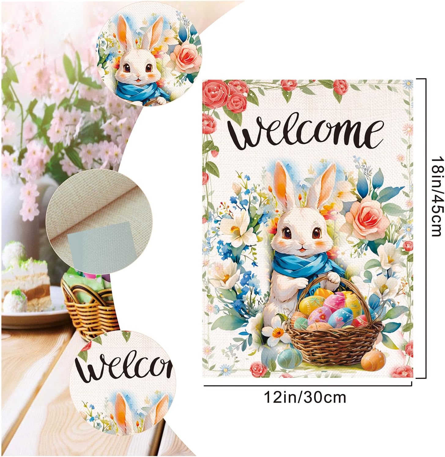 Welcome Easter Garden Flag Seasonal Garden Flags Easter egg bunny garden flag Flower rabbit easter garden flag 12x18 double sided outdoor Welcome Yard Outdoor Flag - Image 3