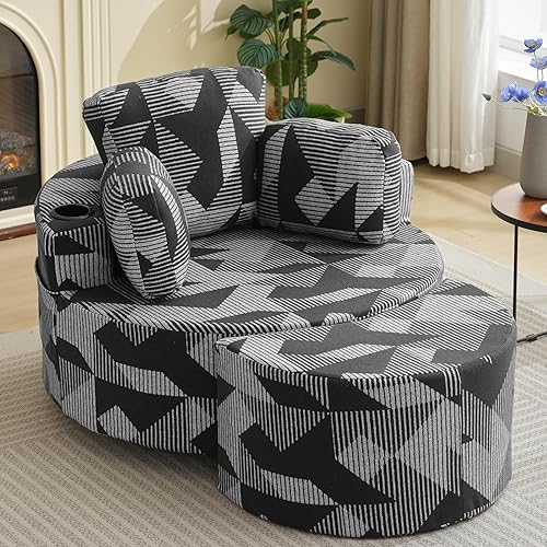 Swivel Accent Chair 42" W Oversized Swivel Recliner Comfy Upholstered Round Barrel Chair,with Ottoman,for Living Room Bedroom Office Apartment