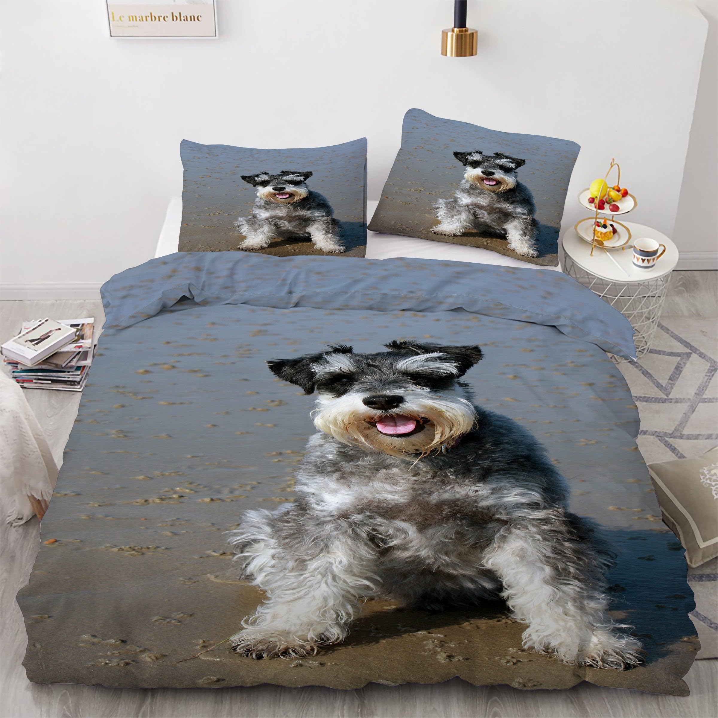 Housse de Couette 220x240 Animal Schnauzer avec 2 Taies d'Oreiller