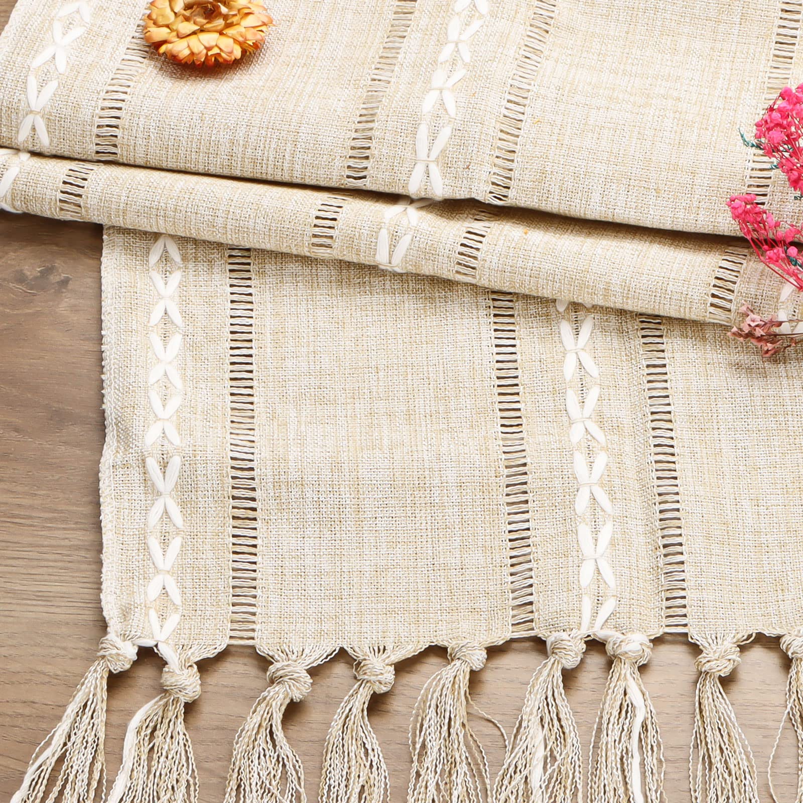 Runner Tavolo Macramè Bohémien Beige - 35x180 Cm Con Nappe Lunghe, Decorazione Fatta A Mano - Foto 2