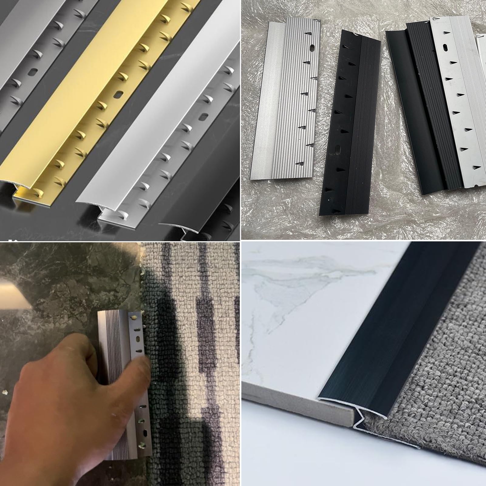 Perfil de Transición para Suelo Moldura de Borde de Alfombra con Barra en Z con Orificio Pretaladrado y Tornillo, Tira de Transición Fija para Moldura de Alfombra, Tiras Metálicas de Unión para Bordes