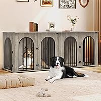 Vista 12 de Jaula para perros de 63" para 2 perros, perrera resistente para perros de interior con soporte de TV, jaula de madera L con divisor para perros