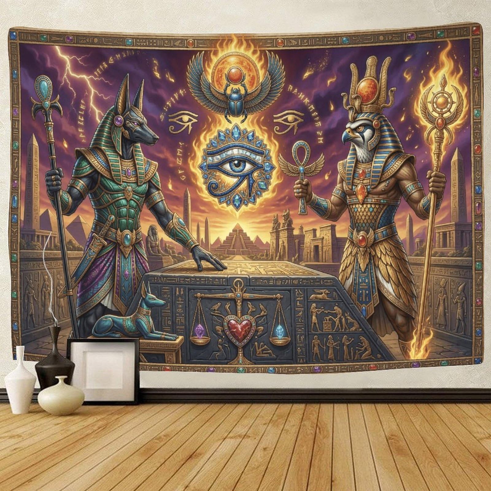 GPMNBCXZK Egyptian Anubis Wall Tapestry Bedroom Living Room Decor 3D Printed Horus Wall Art 180cmx230cm