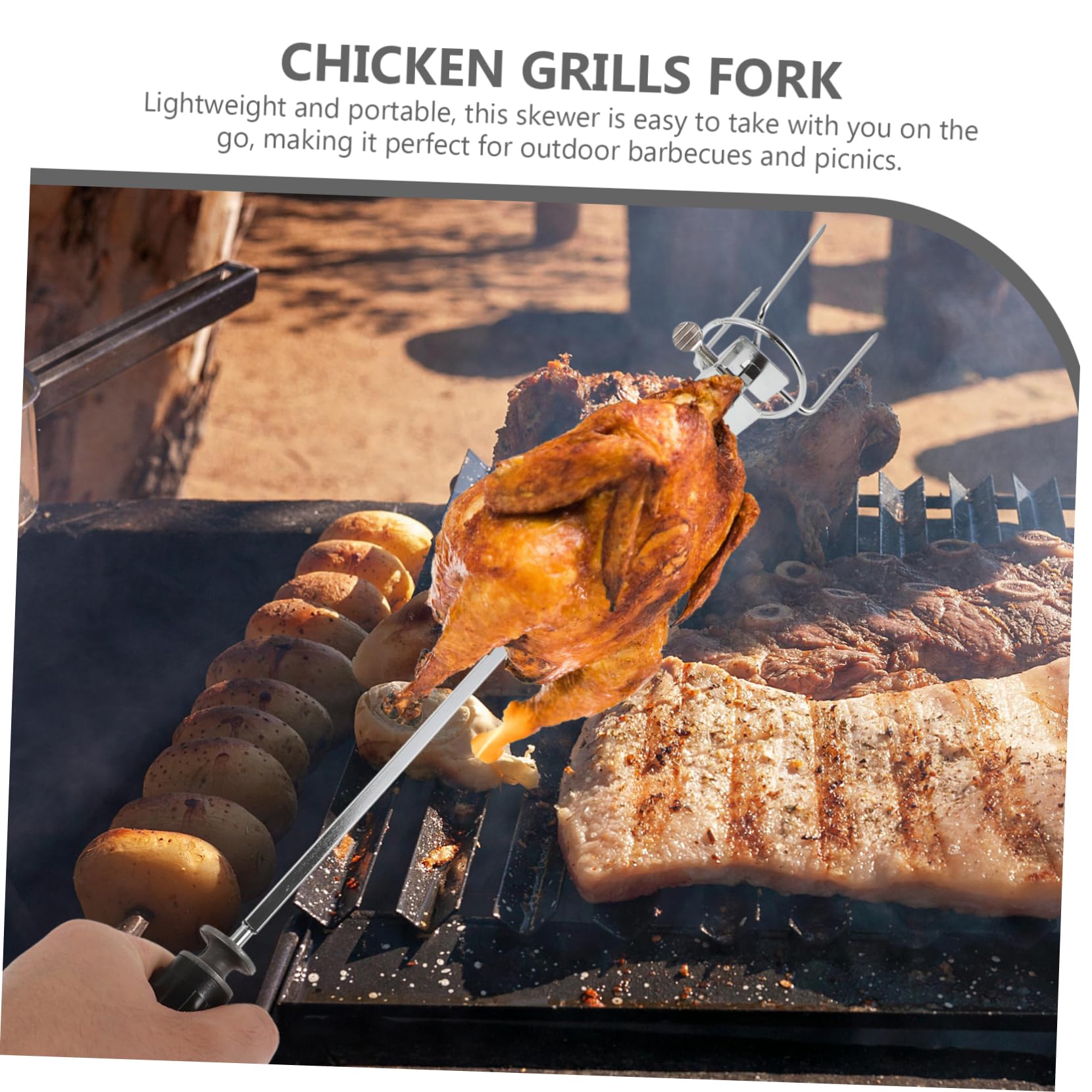 ifundom 3sets Rotating Chicken Roast Fork Bbq Forks for Easy Grill Spit Rod Cooking Compact Kitchen Supplies for Outdoor Bbq and Camping Handle Design