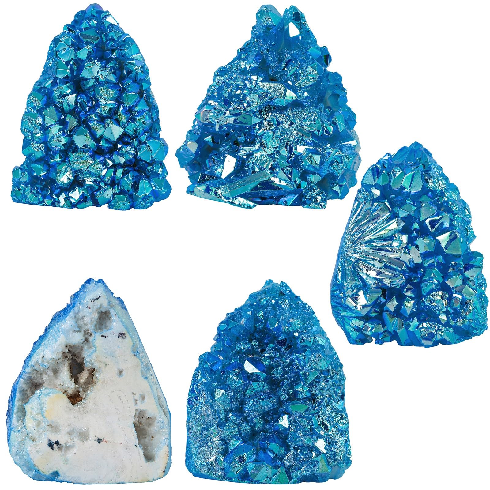 dessboom Amas de Quartz Rocheux minéral spécimen irrégulier, revêtement AB de Titane Blanc, Cristal de Roche de guérison Reiki pour la décoration de la Maison, Bleu