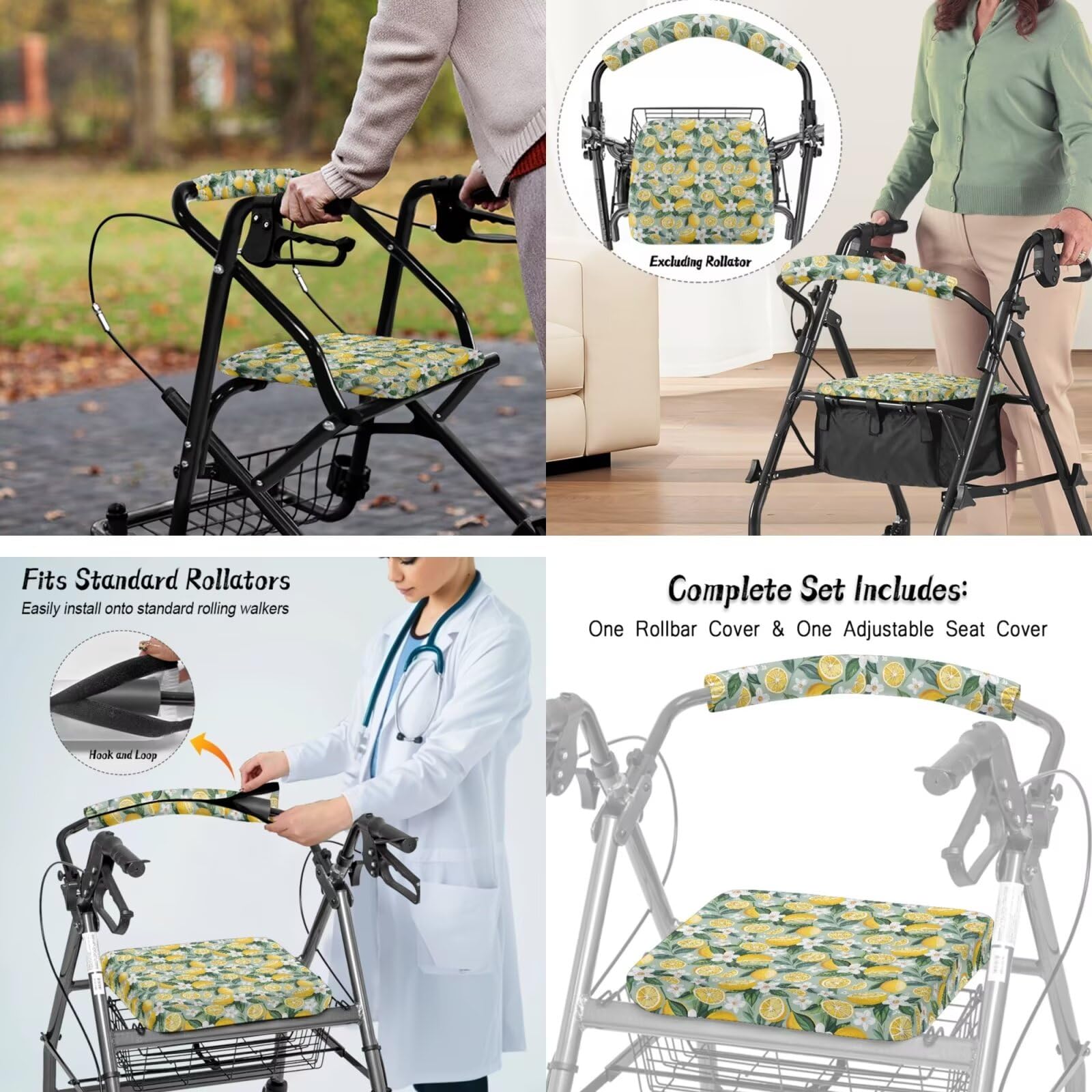 Vanideaoty Lemon Accessories for Rollator Walkers Easy to Install Walker Accessories Large Rollator Walker Basket, Rollator Bag Foldable and Lightwieght