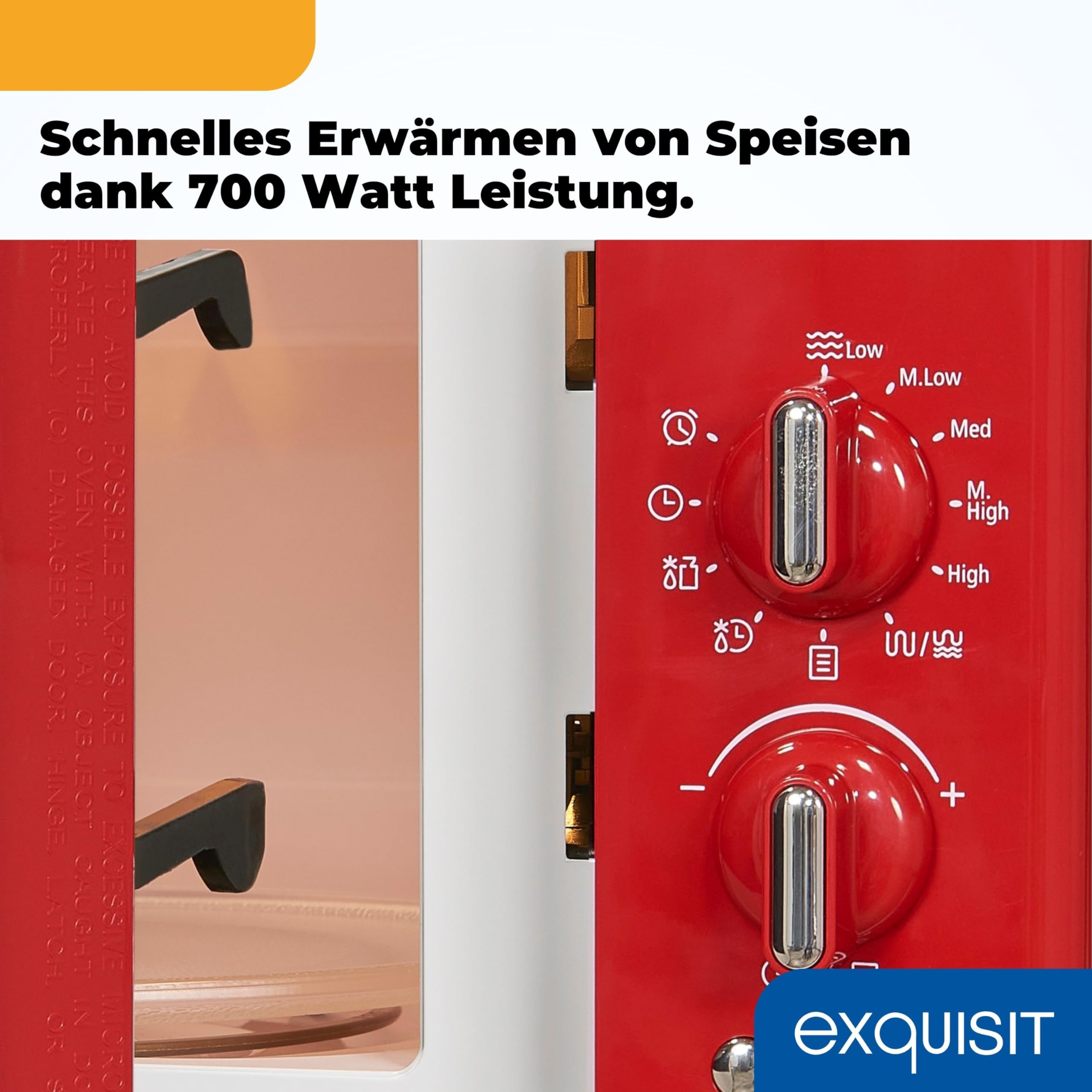 Exquisit Retro-Mikrowelle rot mit Grill, 20 L, 700 W, 5 Leistungsstufen | 25,5 cm Drehteller, 1000 W Grill, Timer bis 90 Min, Kindersicherung, Digitaldisplay – entwickelt nach deutschen Richtlinien