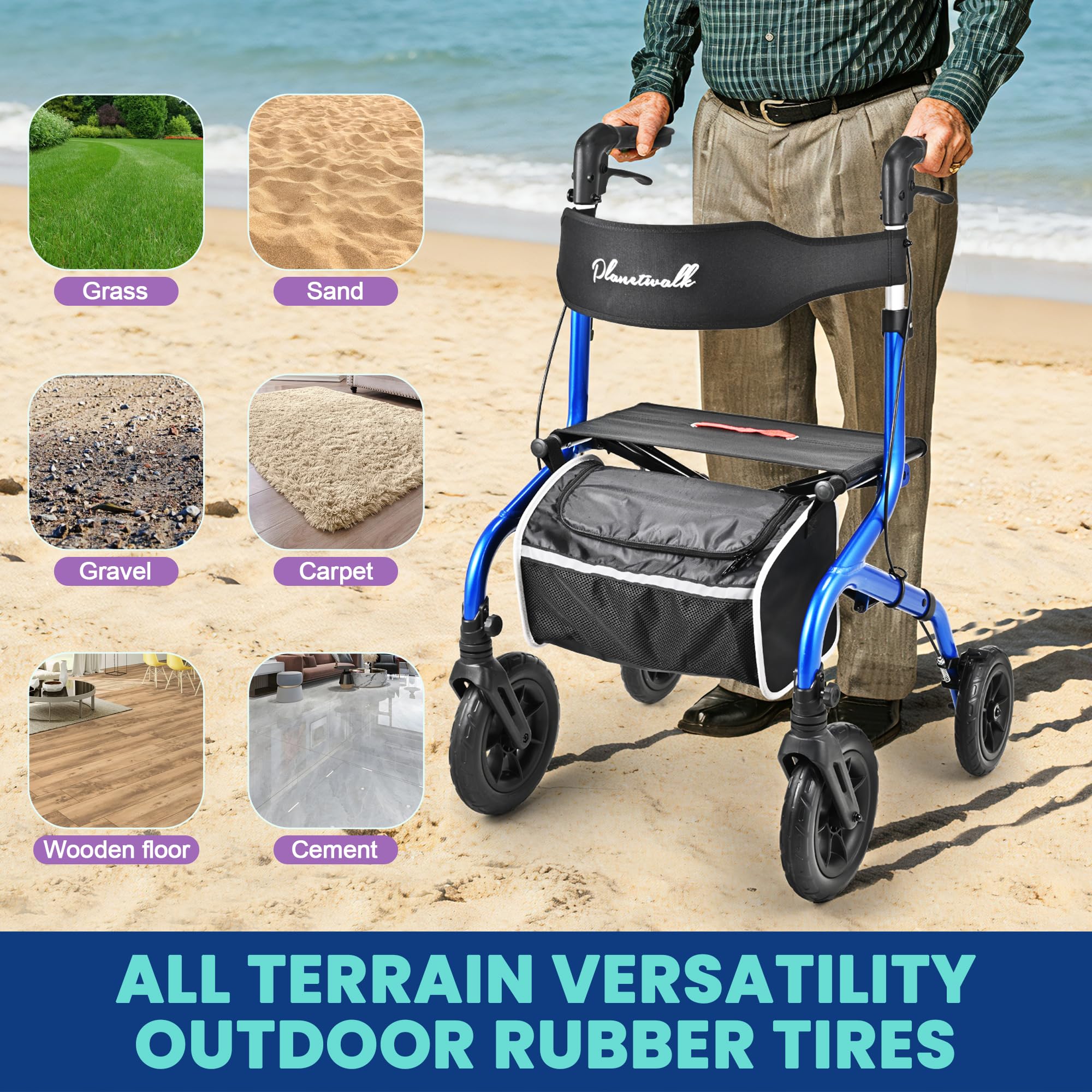 PLANET WALK Rollator Walker for Seniors with Seat, 10" & 8" All-Terrain — Amazon image 2