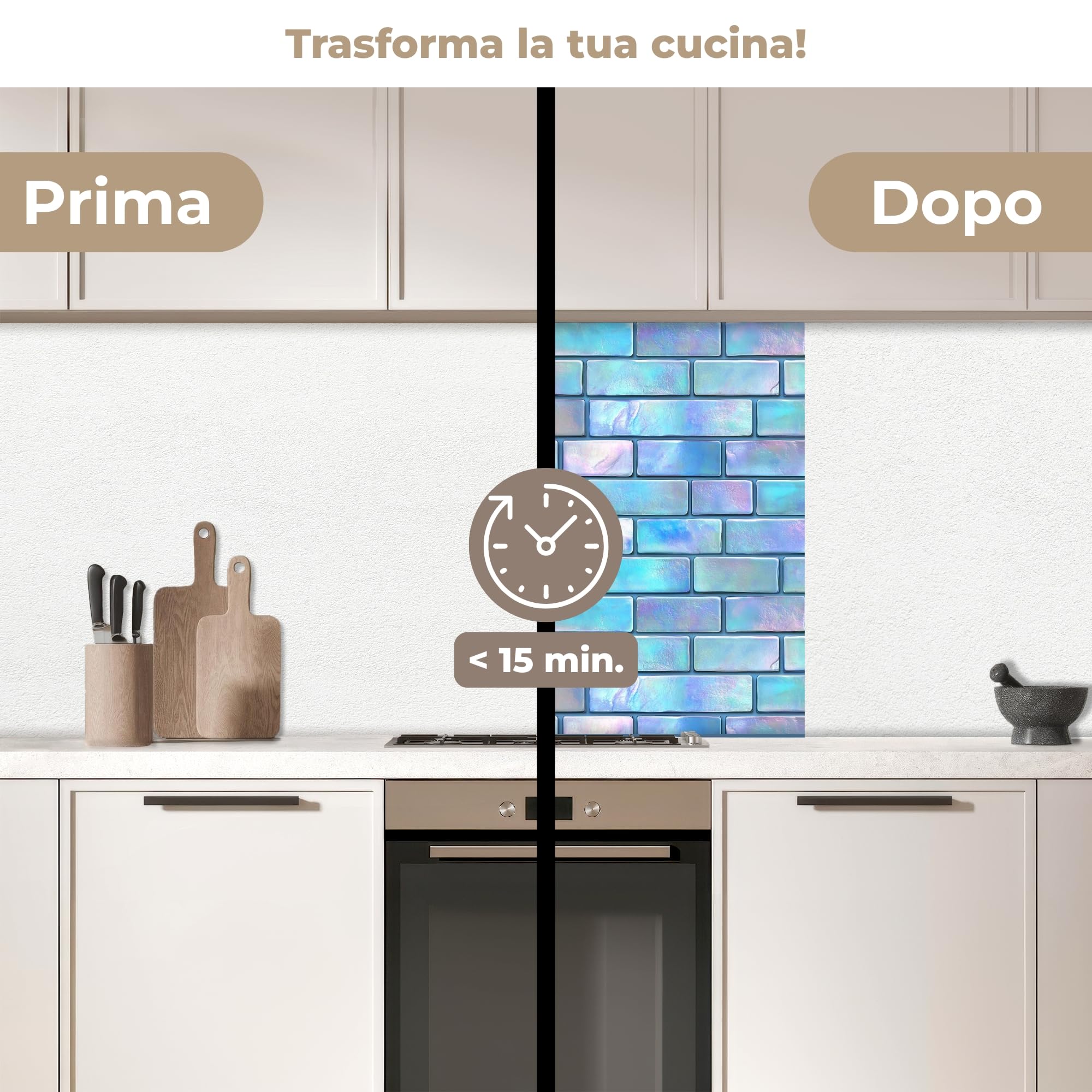 KitchenYeah© Paraschizzi Cucina Adesivo 80x100 cm Pannello Parete Paraspruzzi Rivestimento Blu - Lucido