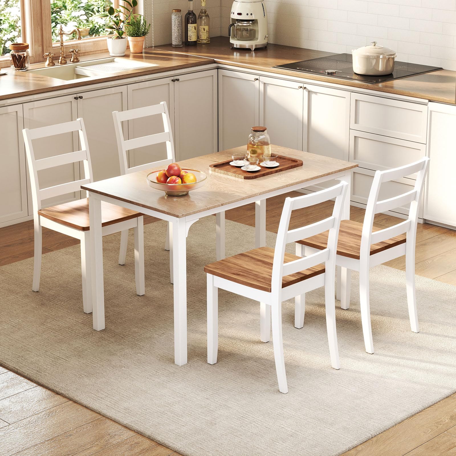COSTWAY Esszimmerstühle 2er Set, Küchenstühle Holz, Esstisch Stühle, Holzstühle bis 190 kg belastbar, für Esszimmer, Küche (Braun + Weiß)