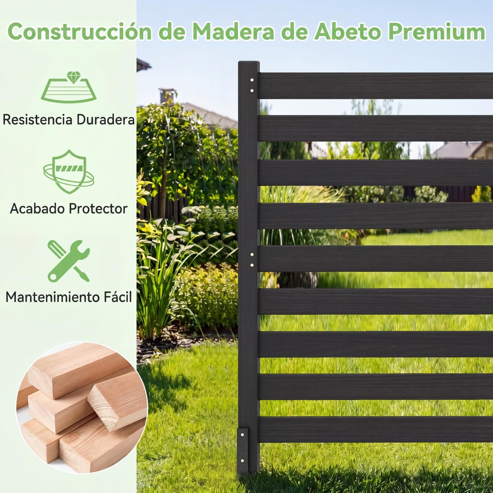 COSTWAY Valla de Privacidad de Madera Abeto, 2 Paneles, 980 x 1070 mm, valla ocultacion jardin exterior, Pantalla de Privacidad Aire Acondicionado Jardín, Psicina (Negro)
