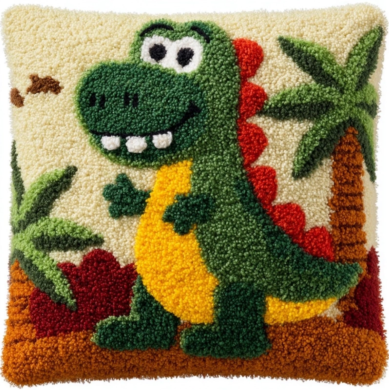 WallustrioaW Latch Hook Pillow Kit 43x43cm,Cute Dinosaurs