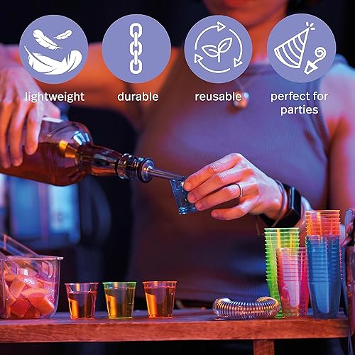 Miniatura 6 de MATANA 300 vasos de plástico neón 1 oz vasos de fiesta para degustación de vinos condimentos salsa chupitos de gelatina y más resistentes y