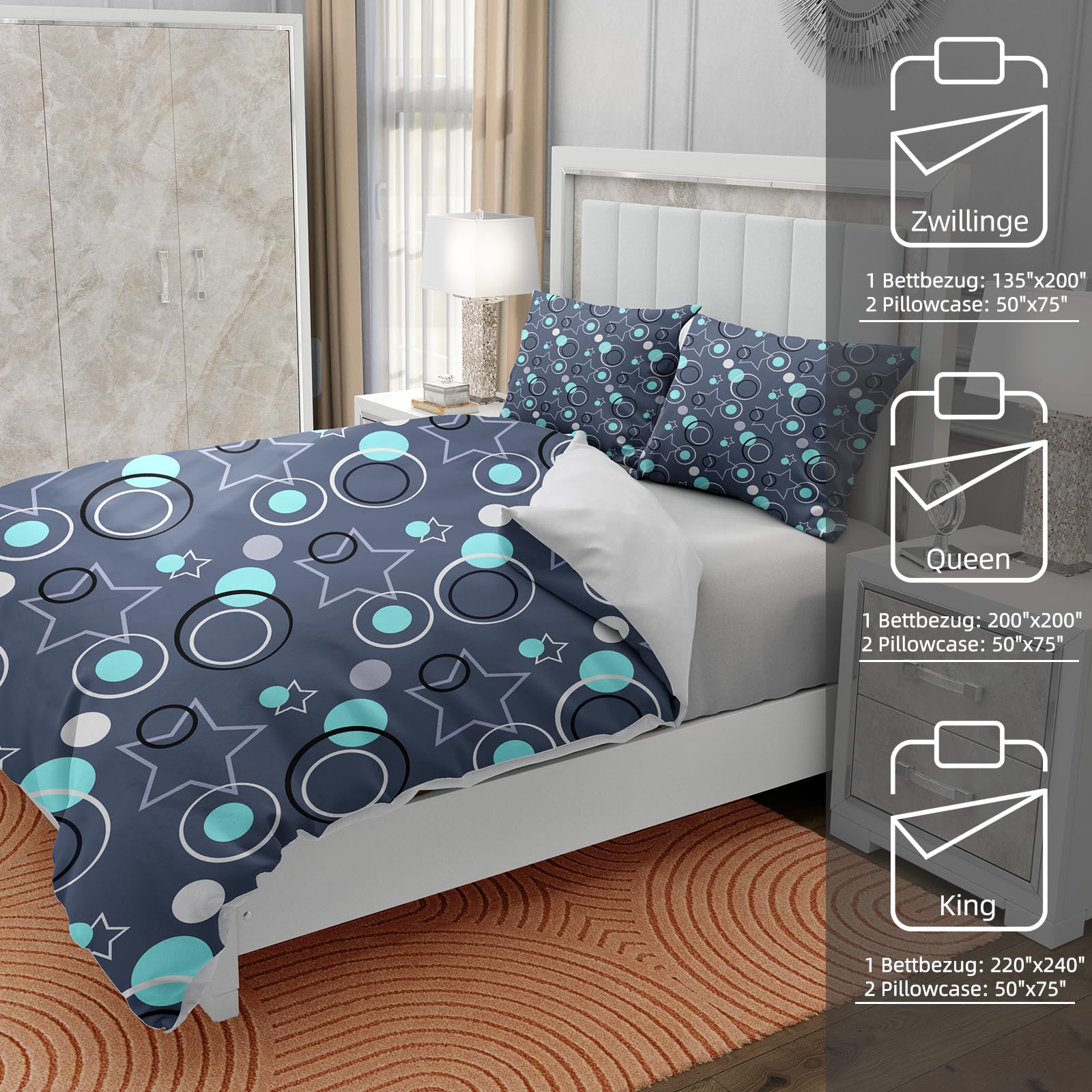 Copripiumino geometrico,set di biancheria da letto in morbida microfibra, set da letto, contiene 1 copripiumino e 2 50 x 75 cm federe (A, 220x240cm)