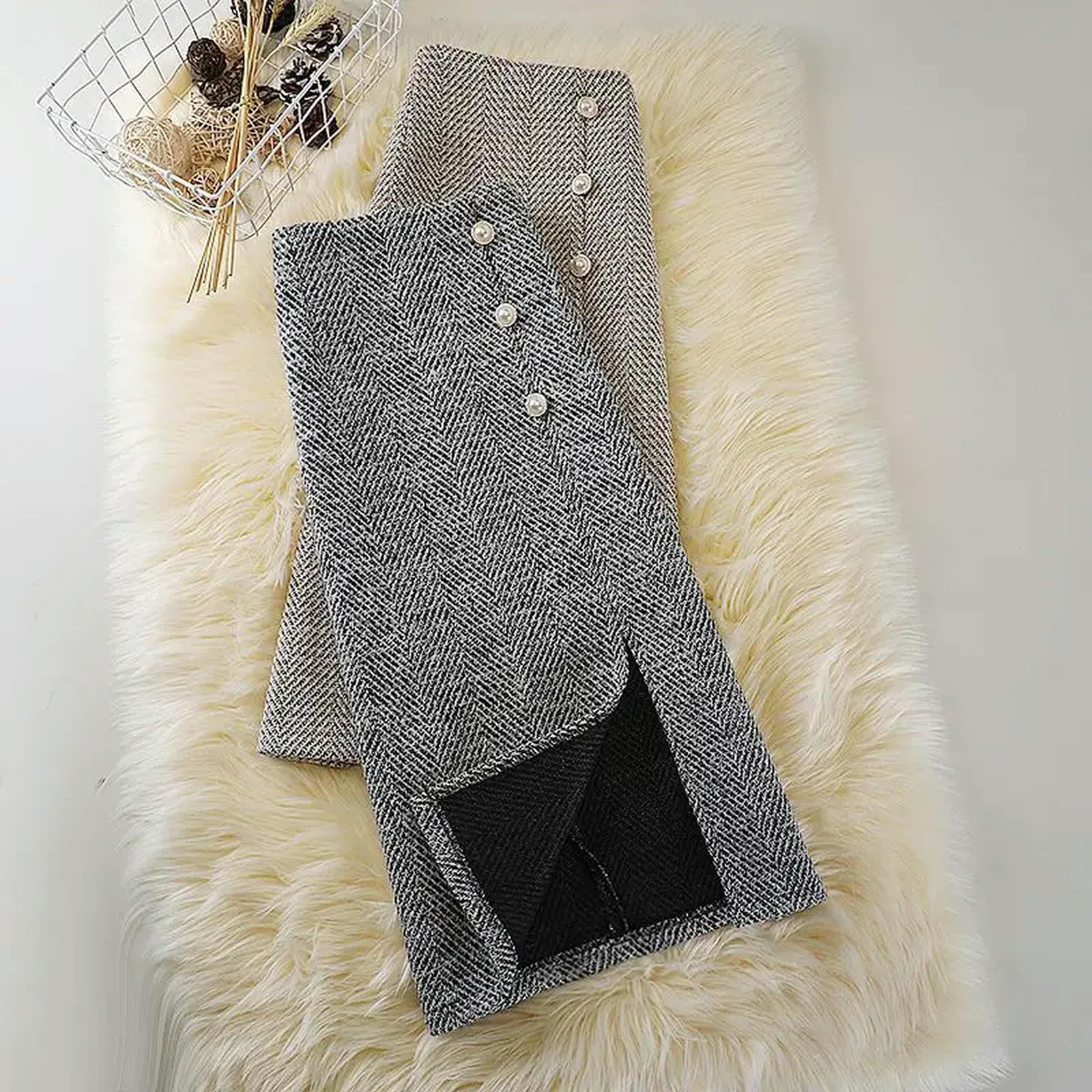 MdybF Gonna Lunga Donna Gonna A Strisce Femminile Autunno Inverno Invernale Stile Classico Stile A metà Lunghezza Split A Una Gonna Hip Una Donna