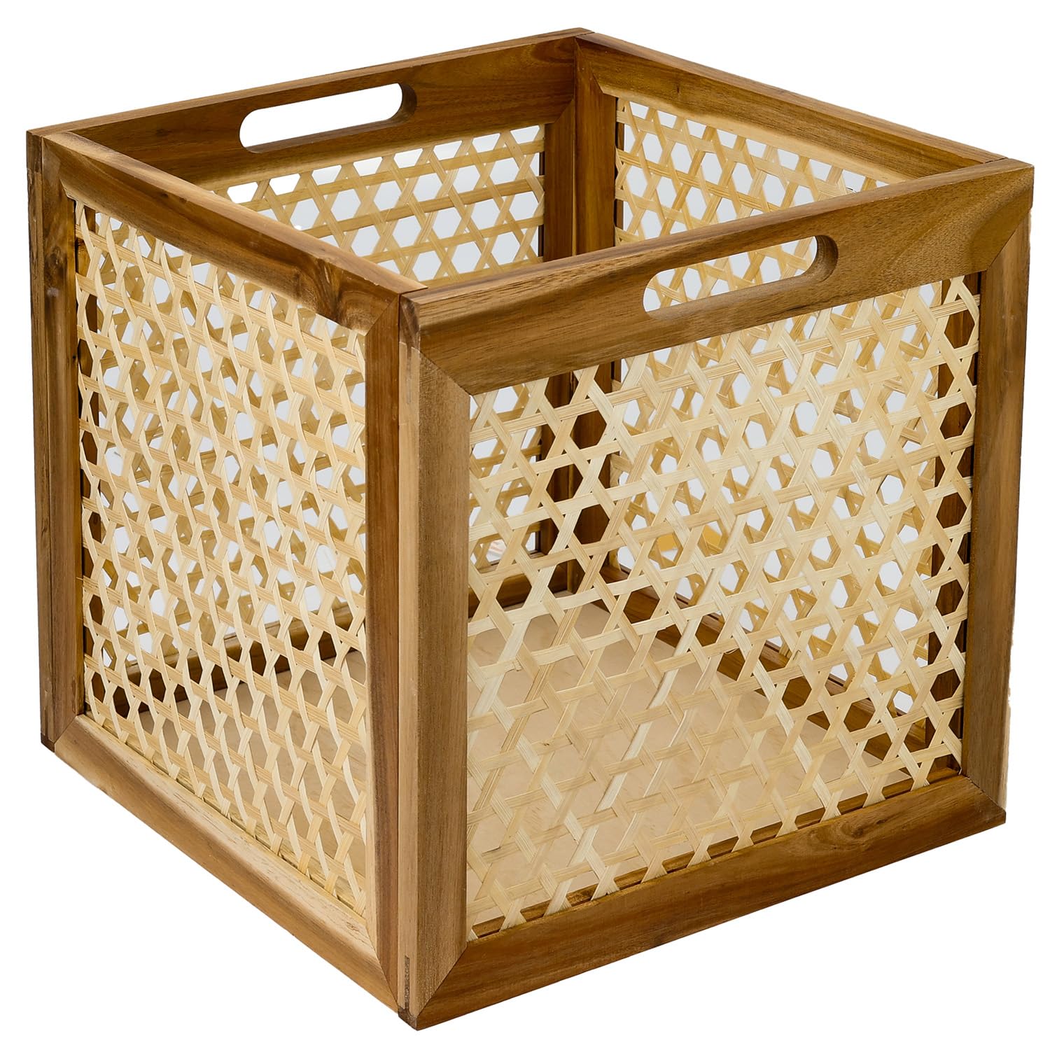 Hmf Brown Storage Basket Suitable For Kallax Shelves, Basket Made Of Rattan With Viennese Wicker And Acacia Wood, Pattern 2, 32 X 34 X 32 Cm