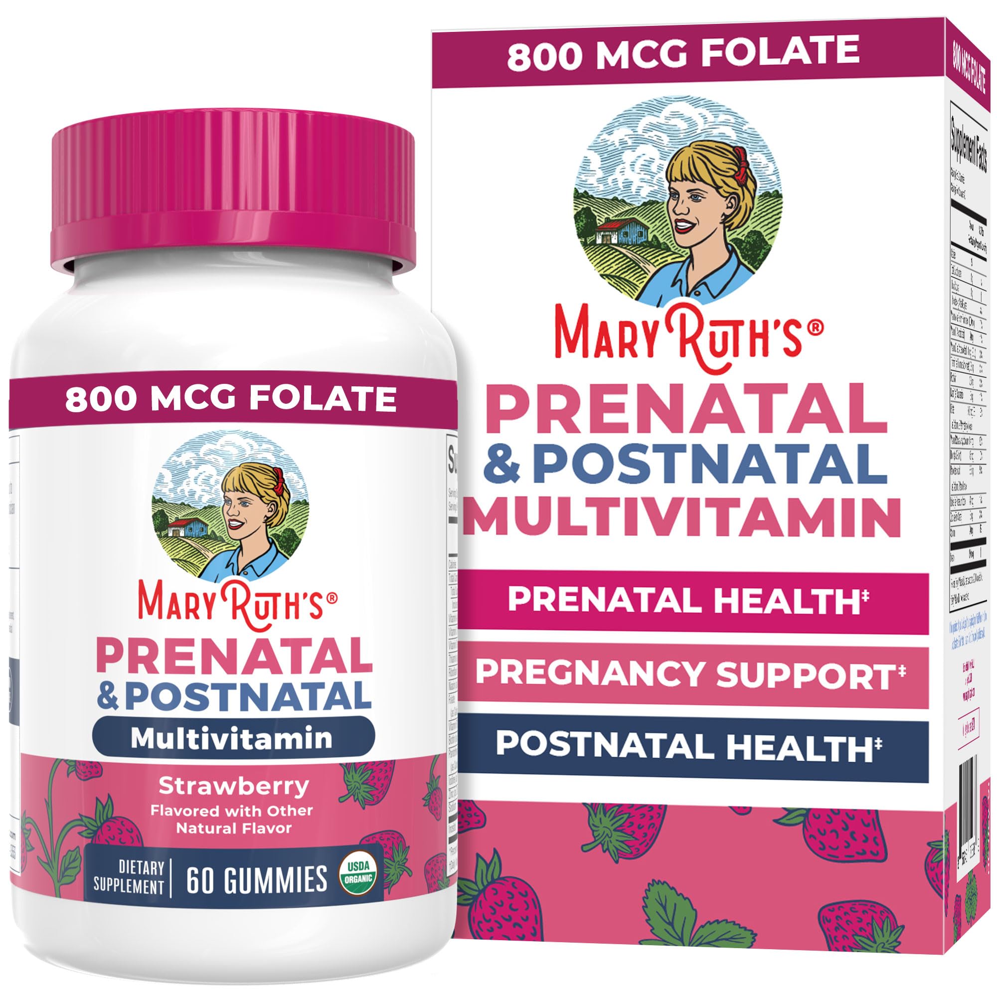 MaryRuth Organics Prenatal Vitamins for Women | USDA Organic Prenatal Gummies | Postnatal Vitamins for Women Breastfeeding | Methylfolate 800 mcg DFE | Iodine | Vegan | Non GMO | 30 ServingsUSDA Organic