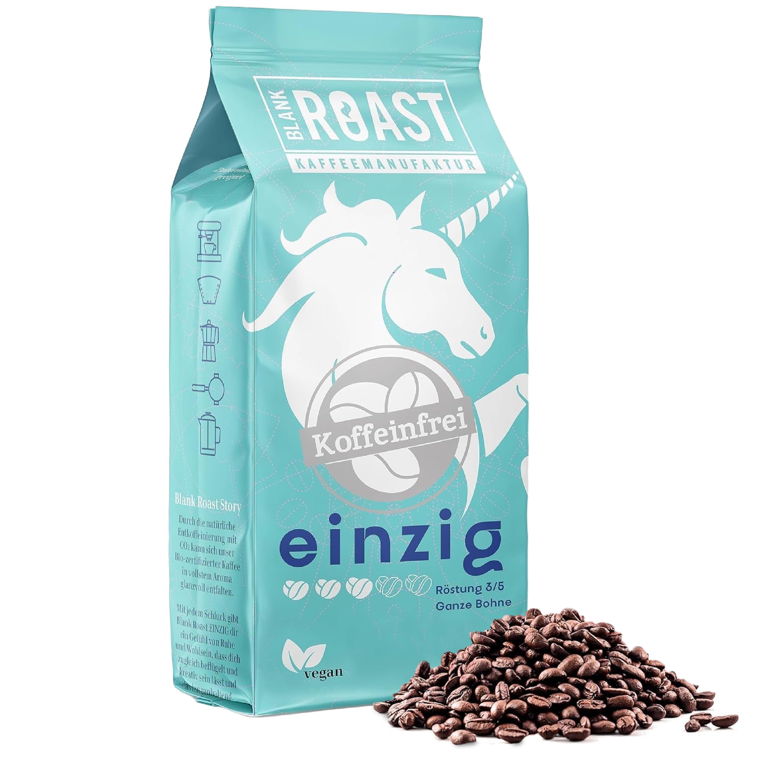 Blank Roast - EINZIG - 1kg - Kaffeebohnen koffeinfrei - 100% Arabica aus Kolumbien - schonend & umweltfreundlich entkoffeiniert - säurearm mit voller Crema - ideal für jede Zubereitungsart