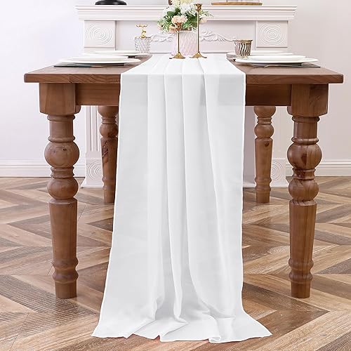 H.VERSAILTEX Camino de mesa blanco de gasa de 10 pies, camino de mesa de 28 x 120 pulgadas, camino de mesa de boda, decoración romántica para