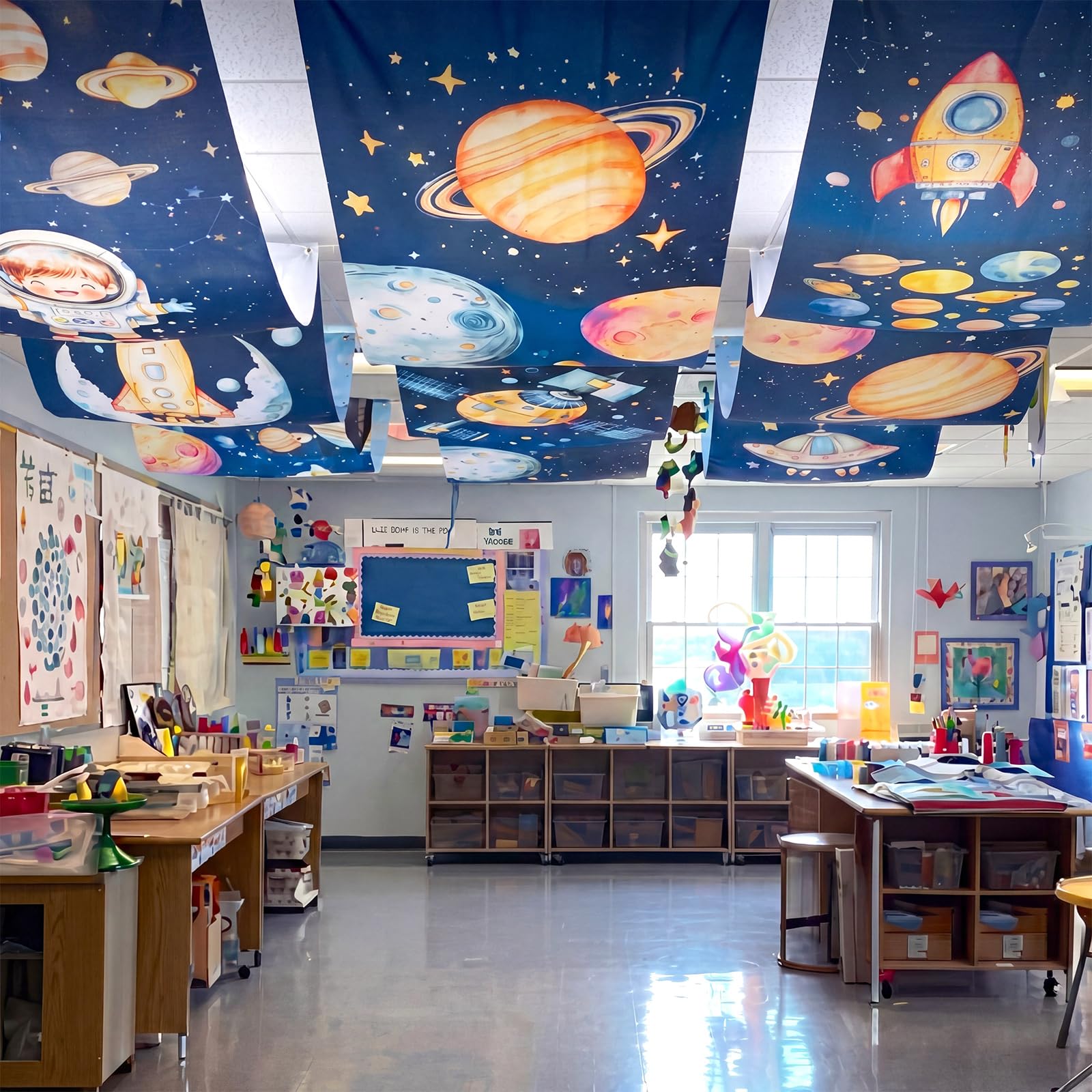 Photo 1 of *********SIMILAR*********Gilprop 3 Pack Space Galaxy Ceiling Decorations for VBS 24" x 12 ft Astronaut Rocket Planet Universe Hanging Banners, Outer Space Theme Decor for Summer Church Sunday School Classroom Birthday Party