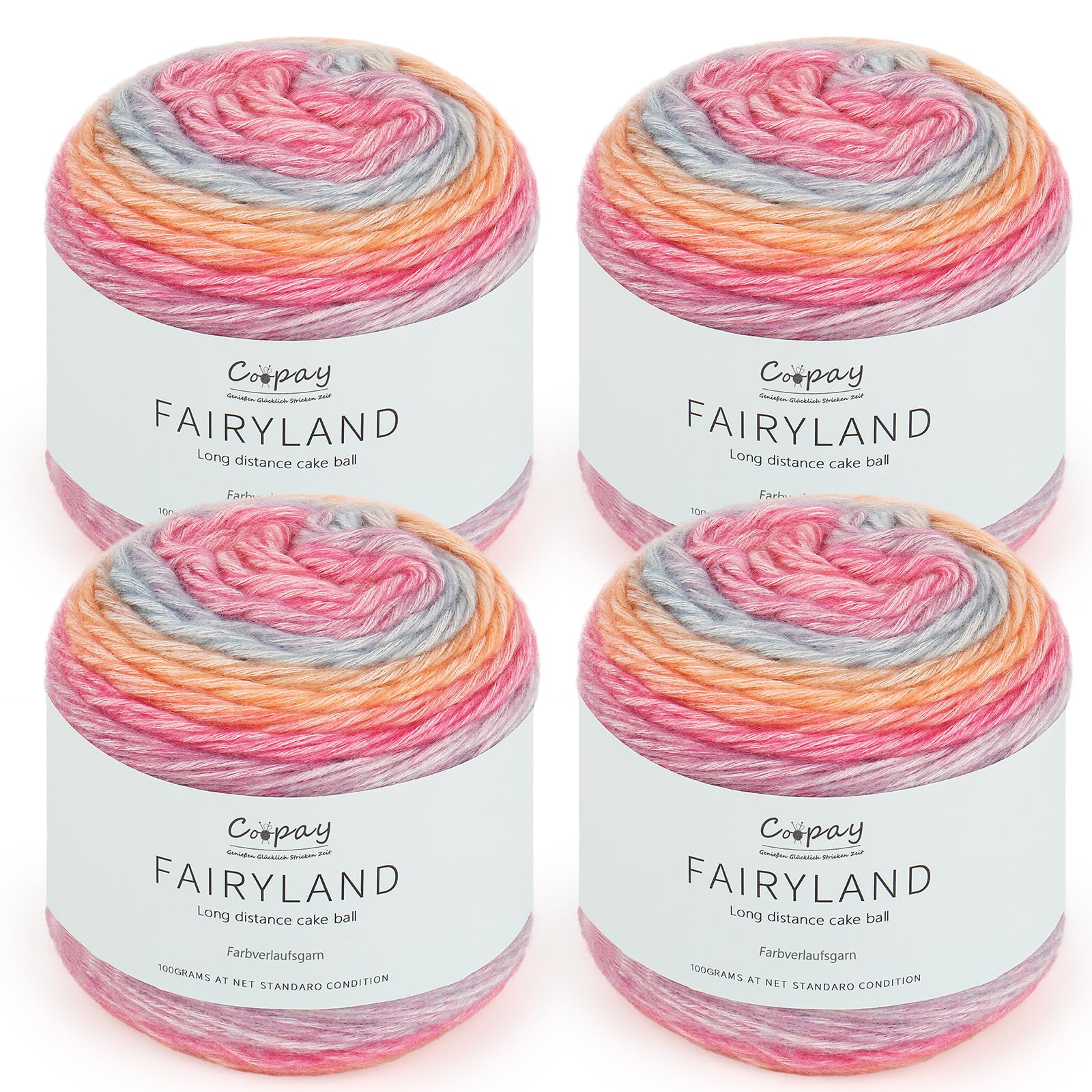 Coopay Farbverlaufsgarn, 400g (4x100g) Wolle zum Häkeln, Mehrfarbiges Gradient Häkelgarn, Schön Farbverlaufswolle Super Weich Häkelgarn, Wolle zum Stricken Elegante Pullover Hüte, Schal