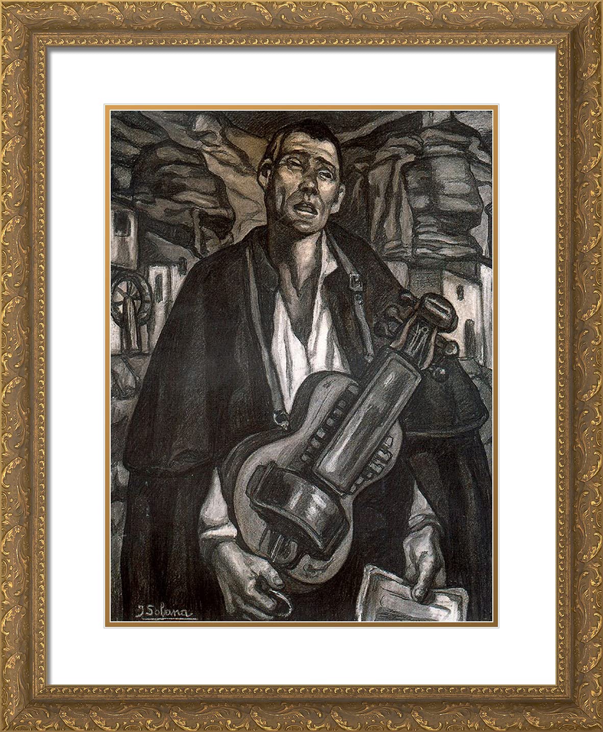 ArtDirect Solana, Jose 20x24 Gold Ornate Framed Art Print with Double Matting Titled: The Blind Musician
