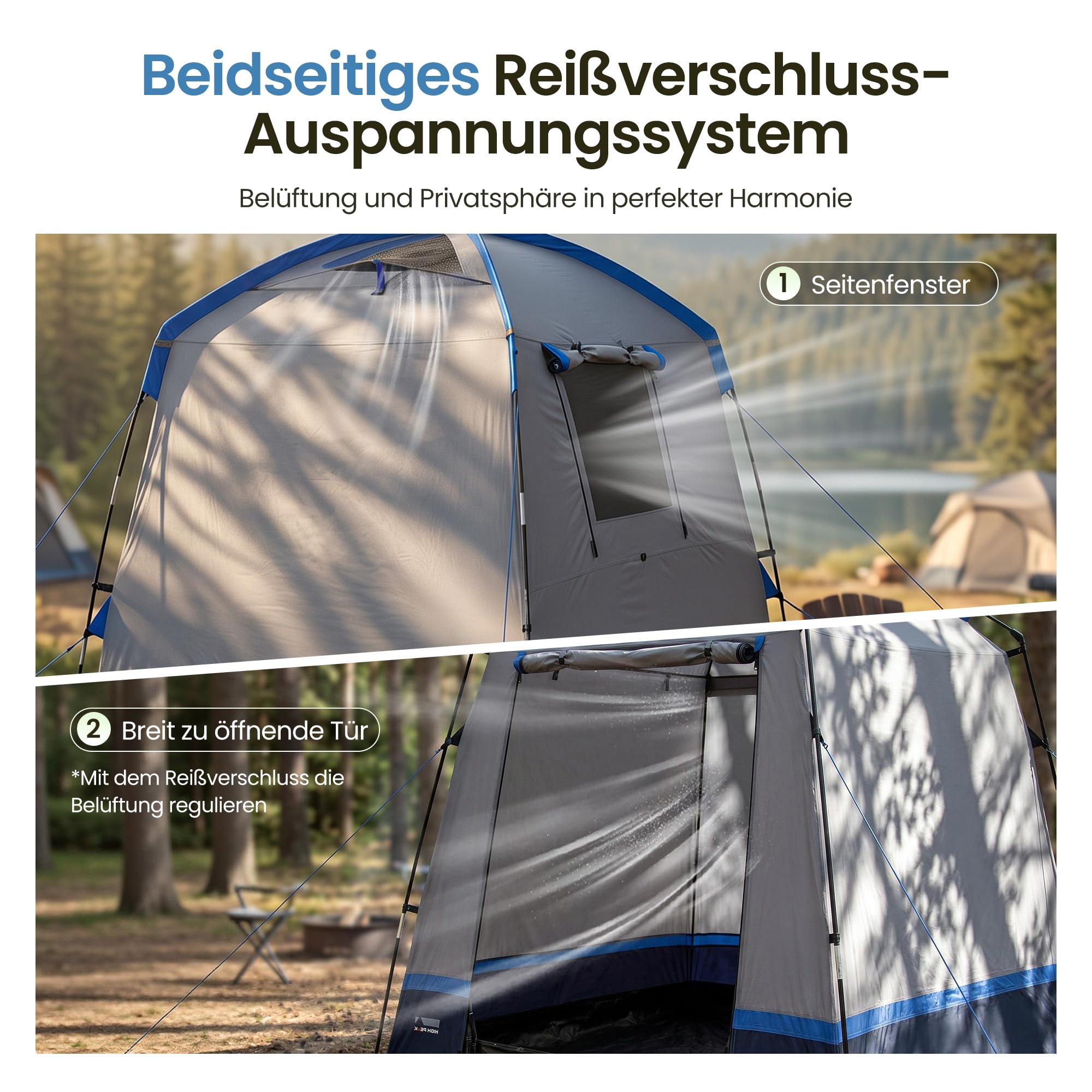High Peak Duschzelt für Camping und Garten, freistehendes Toiletten- und Umkleidezelt mit Stehhöhe, Top-Belüftung, Dachfenster, Schmutzfänger, inklusive Tragetasche, Platz für Fahrrad und Ausrüstung